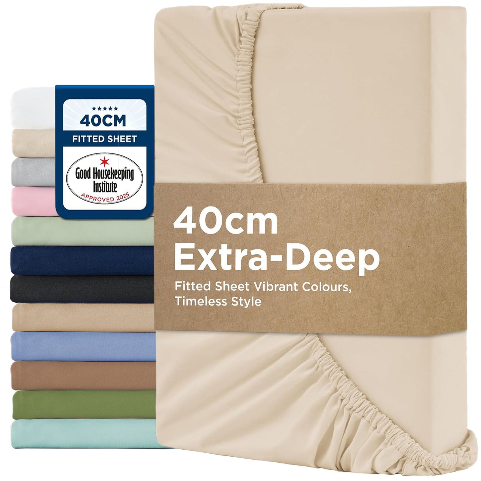 2000TC Hotel Quality Fitted Sheets - 2 Piece Fitted Sheets -Breathable Bedding - Wrinkle, Fade, Stain Resistant- 16inch/40cm Deep Pocket Fitted Bed Sheets-Wrinkle and Fade Resistant,(Cream White,King Single)
