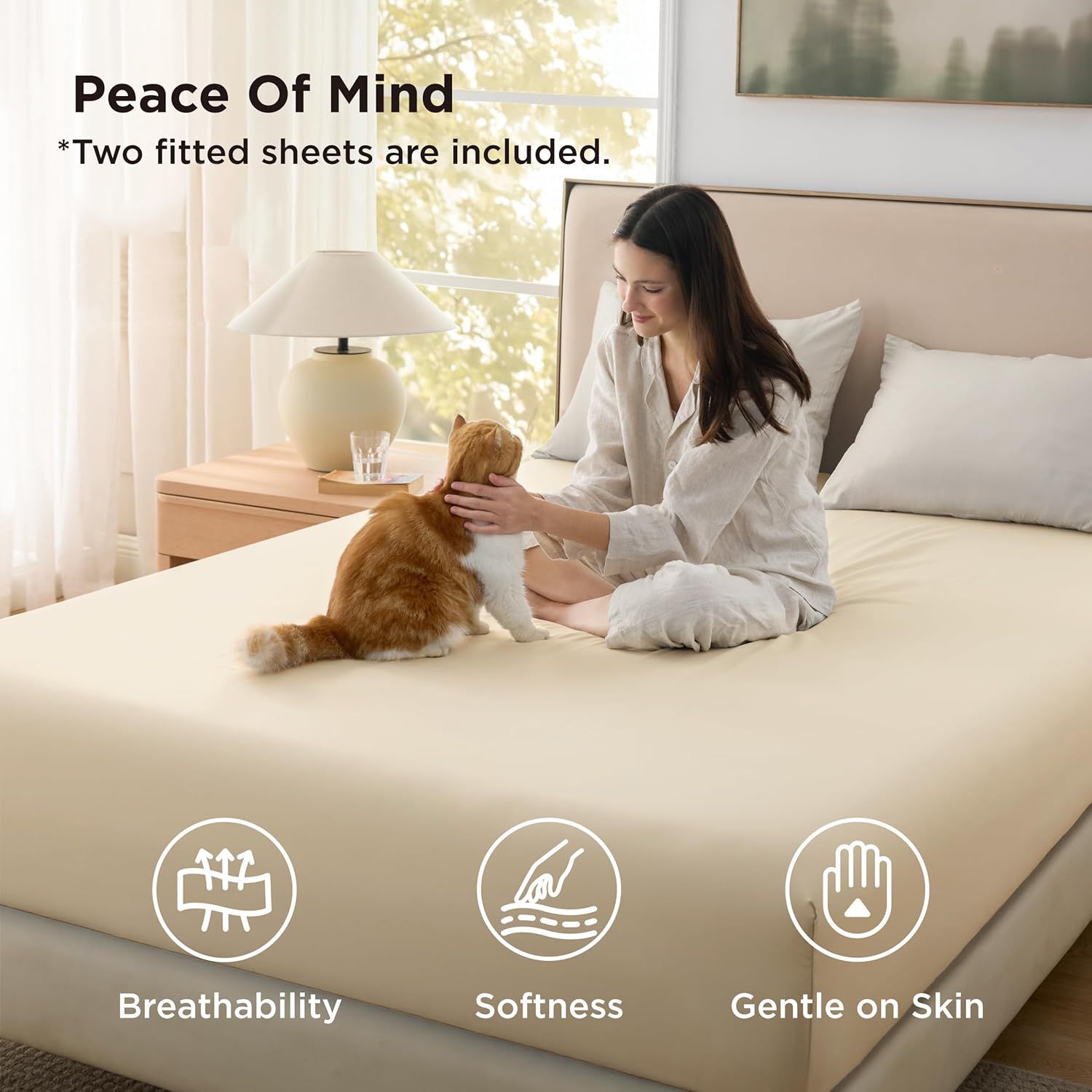 2000TC Hotel Quality Fitted Sheets - 2 Piece Fitted Sheets -Breathable Bedding - Wrinkle, Fade, Stain Resistant- 16inch/40cm Deep Pocket Fitted Bed Sheets-Wrinkle and Fade Resistant,(Cream White,King Single)