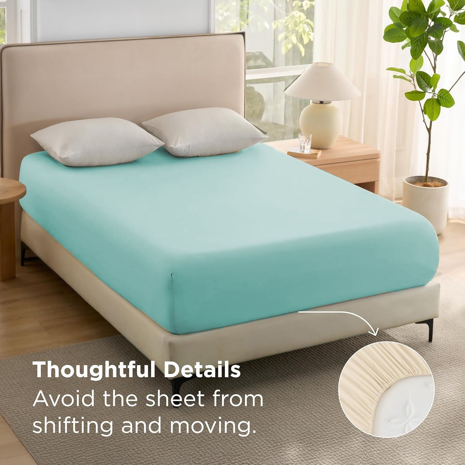 2000TC Hotel Quality Fitted Sheets - 2 Piece Fitted Sheets -Breathable Bedding - Wrinkle, Fade, Stain Resistant- 16inch/40cm Deep Pocket Fitted Bed Sheets-Wrinkle and Fade Resistant,(Ice blue,Queen)