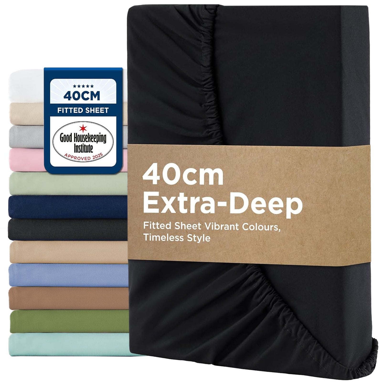 2000TC Hotel Quality Fitted Sheets - 2 Piece Fitted Sheets -Breathable Bedding - Wrinkle, Fade, Stain Resistant- 16inch/40cm Deep Pocket Fitted Bed Sheets-Wrinkle and Fade Resistant,(Black,Queen)