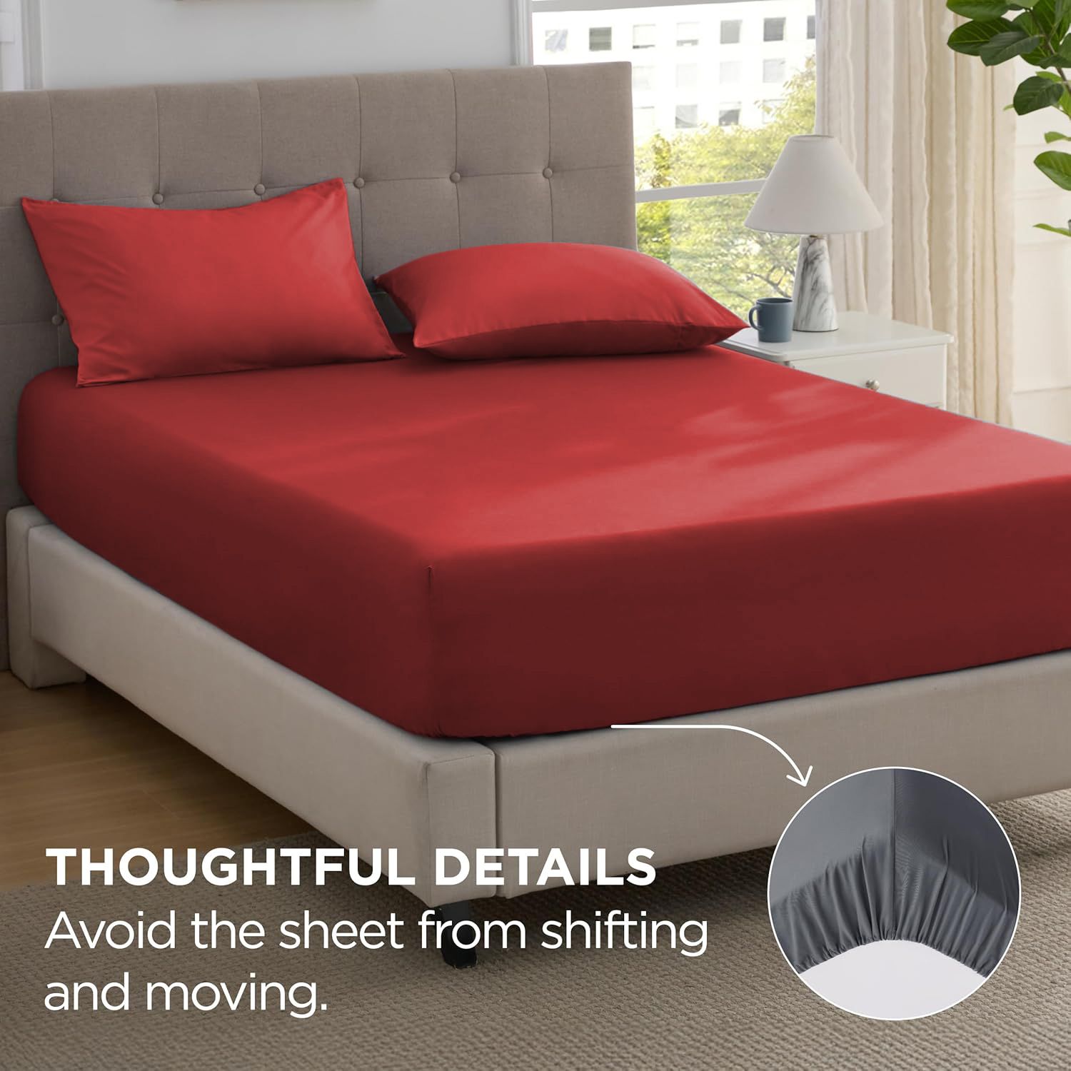 2000TC Hotel Quality Fitted Sheets - 2 Piece Fitted Sheets -Breathable Bedding - Wrinkle, Fade, Stain Resistant- 16inch/40cm Deep Pocket Fitted Bed Sheets-Wrinkle and Fade Resistant,(Red,Single)