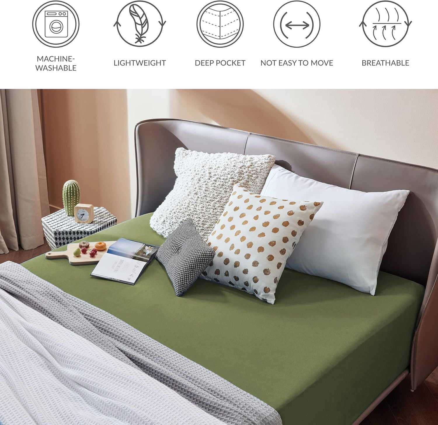 2000TC Hotel Quality Fitted Sheets - 2 Piece Fitted Sheets -Breathable Bedding - Wrinkle, Fade, Stain Resistant- 16inch/40cm Deep Pocket Fitted Bed Sheets-Wrinkle and Fade Resistant,(Olive green,Single)