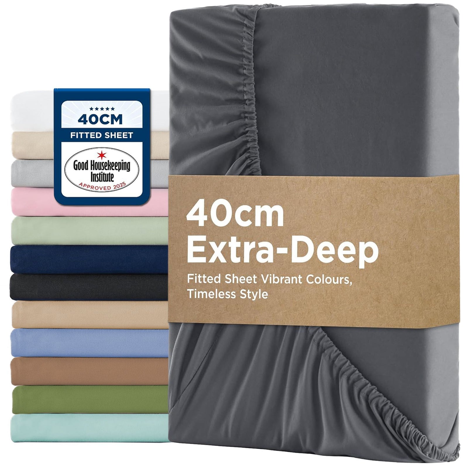 2000TC Hotel Quality Fitted Sheets - 2 Piece Fitted Sheets -Breathable Bedding - Wrinkle, Fade, Stain Resistant- 16inch/40cm Deep Pocket Fitted Bed Sheets-Wrinkle and Fade Resistant,(Dark gray,Single)