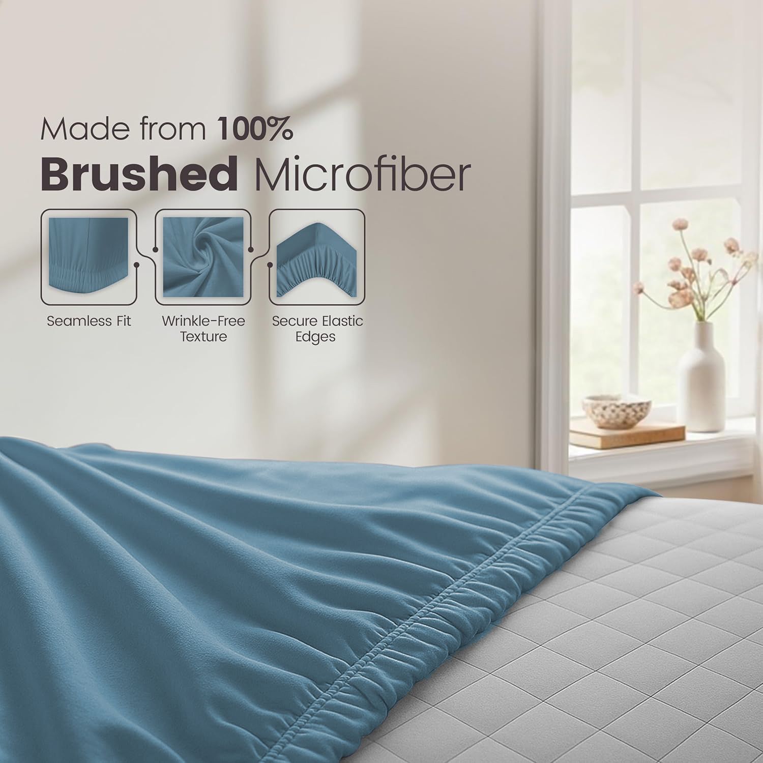 Hotel Quality Fitted Sheet - 1 Piece Fitted Sheet -Breathable Bedding - Wrinkle, Fade, Stain Resistant- 16inch/40cm Deep Pocket Fitted Bed Sheet-Wrinkle and Fade Resistant,(Ocean,Double)