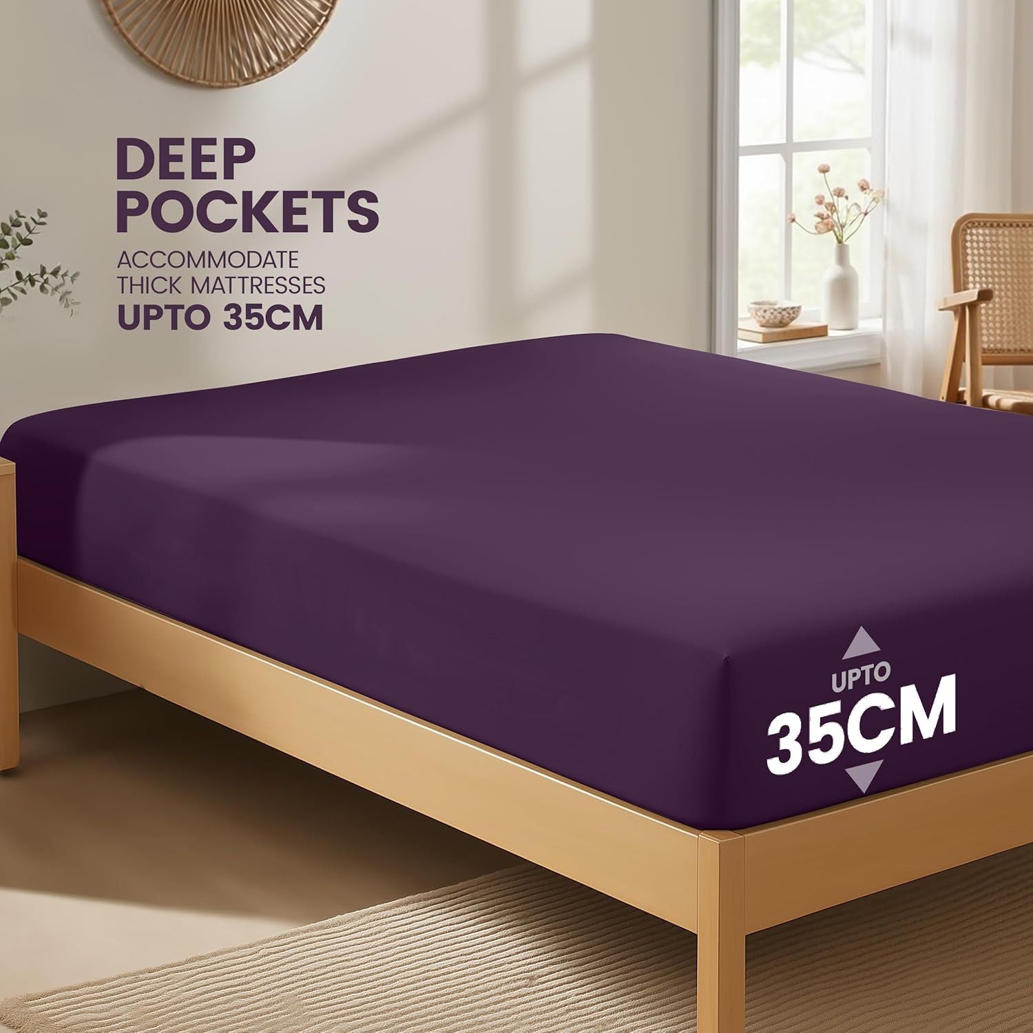 Hotel Quality Fitted Sheet - 1 Piece Fitted Sheet -Breathable Bedding - Wrinkle, Fade, Stain Resistant- 16inch/40cm Deep Pocket Fitted Bed Sheet-Wrinkle and Fade Resistant,(Purple,Double)