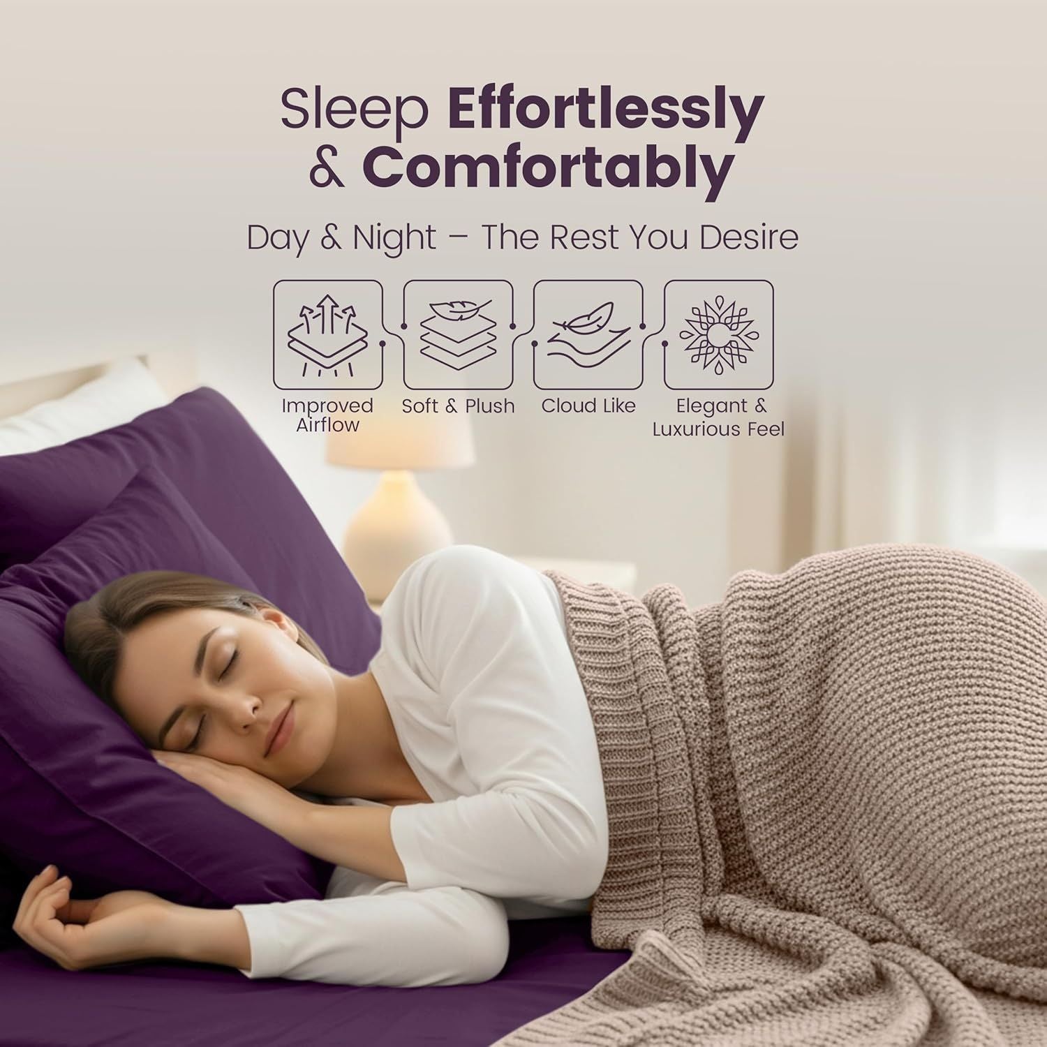 Hotel Quality Fitted Sheet - 1 Piece Fitted Sheet -Breathable Bedding - Wrinkle, Fade, Stain Resistant- 16inch/40cm Deep Pocket Fitted Bed Sheet-Wrinkle and Fade Resistant,(Purple,Double)
