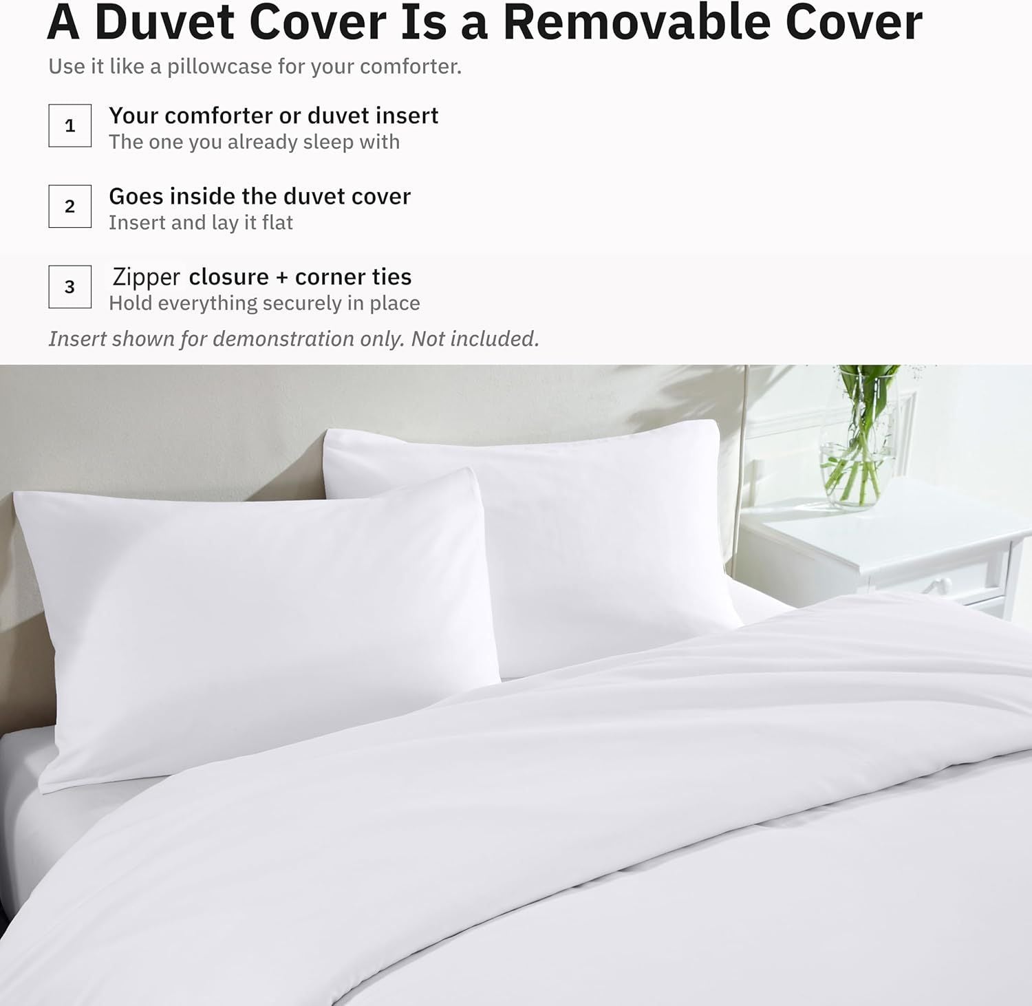 Hotel Soft Microfiber Duvet Cover Set-2000TC Quilt Cover Set & Pillowcases -1 Donna Cover Zipper Closure & 1 x Pillowcases-Breathable Bedding - Wrinkle, Fade, Stain Resistant(White,King)