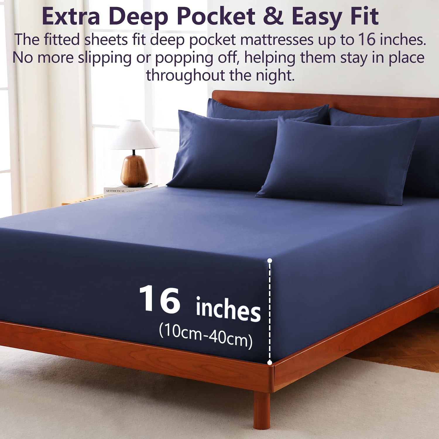 Hotel Soft Bed Sheet Set- Bedding Sheets & Pillowcases -Breathable Bedding - Wrinkle, Fade, Stain Resistant-Deep Pocket Flat Fitted Bed Sheet Set(Navy,King)