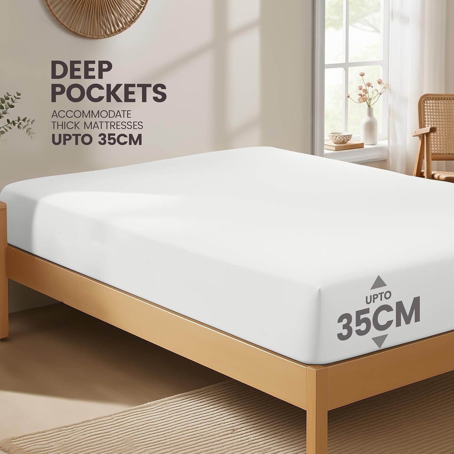 Hotel Quality Fitted Sheet - 1 Piece Fitted Sheet -Breathable Bedding - Wrinkle, Fade, Stain Resistant- 16inch/40cm Deep Pocket Fitted Bed Sheet-Wrinkle and Fade Resistant,(White,King)