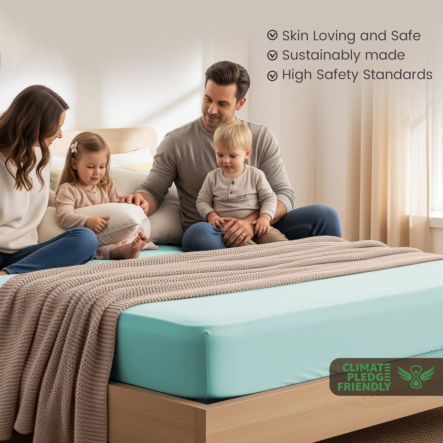 Hotel Quality Fitted Sheet - 1 Piece Fitted Sheet -Breathable Bedding - Wrinkle, Fade, Stain Resistant- 16inch/40cm Deep Pocket Fitted Bed Sheet-Wrinkle and Fade Resistant,(Ice blue,King)