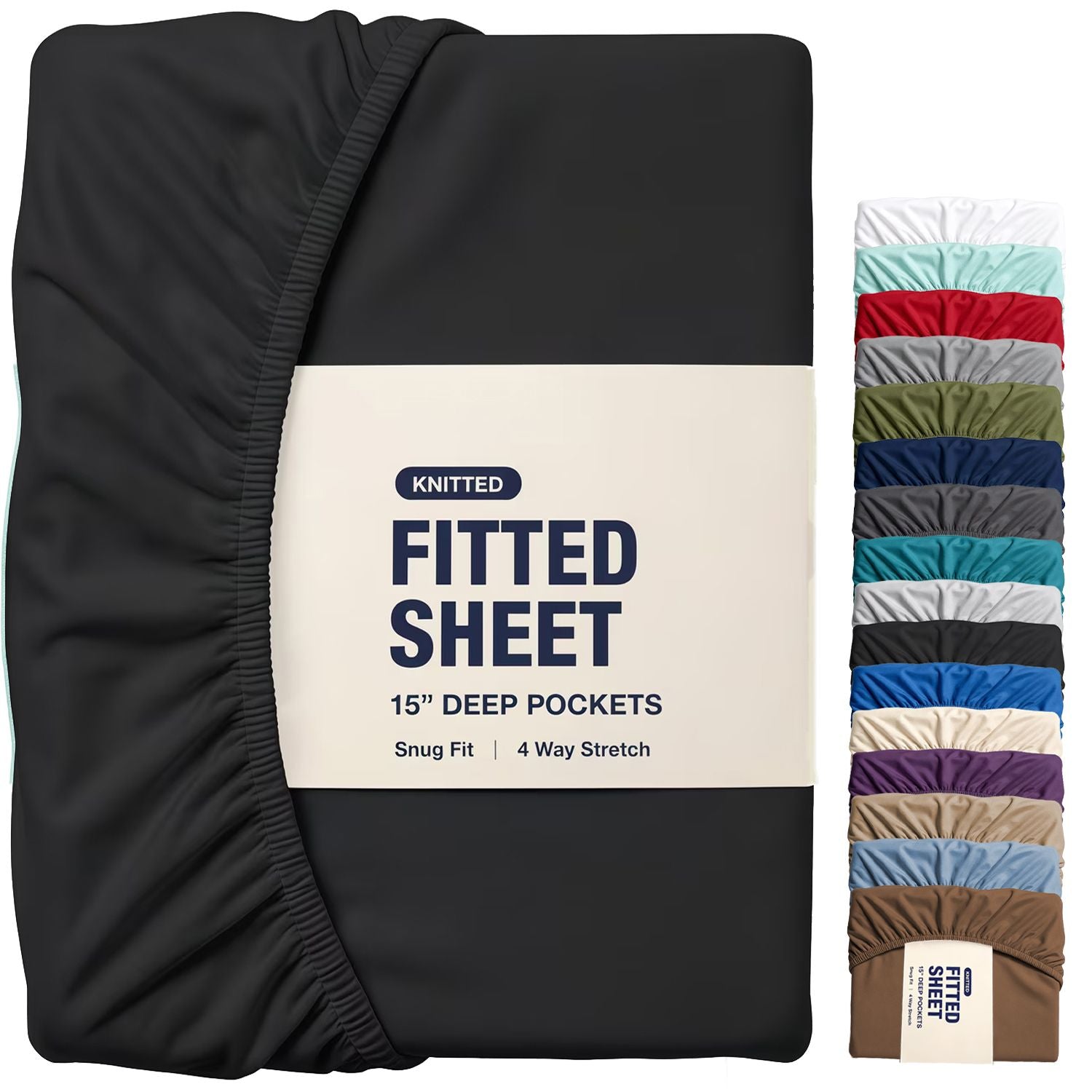 Hotel Quality Fitted Sheet - 1 Piece Fitted Sheet -Breathable Bedding - Wrinkle, Fade, Stain Resistant- 16inch/40cm Deep Pocket Fitted Bed Sheet-Wrinkle and Fade Resistant,(Black,King)
