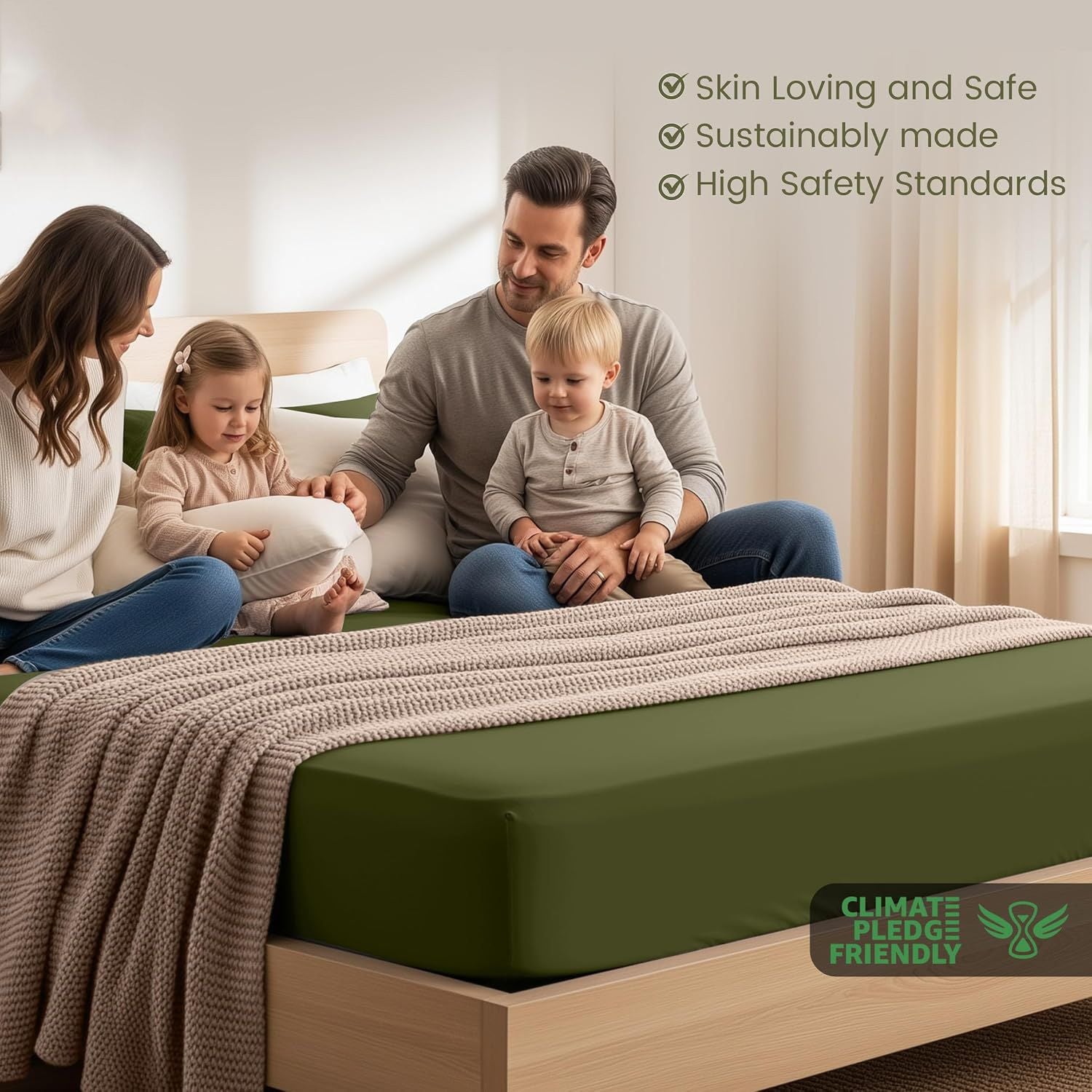 Hotel Quality Fitted Sheet - 1 Piece Fitted Sheet -Breathable Bedding - Wrinkle, Fade, Stain Resistant- 16inch/40cm Deep Pocket Fitted Bed Sheet-Wrinkle and Fade Resistant,(Olive green,King)