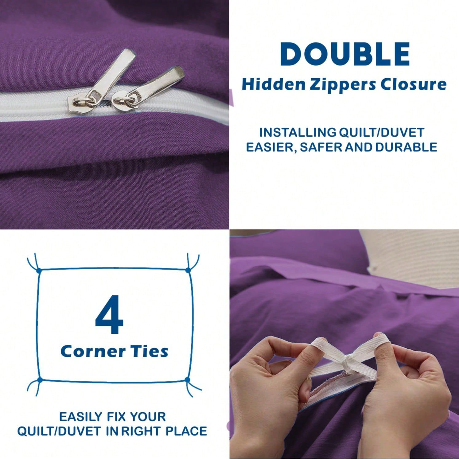 Hotel Soft Microfiber Duvet Cover Set-2000TC Quilt Cover Set & Pillowcases -1 Donna Cover Zipper Closure & 1 x Pillowcases-Breathable Bedding - Wrinkle, Fade, Stain Resistant(Purple,King Single)