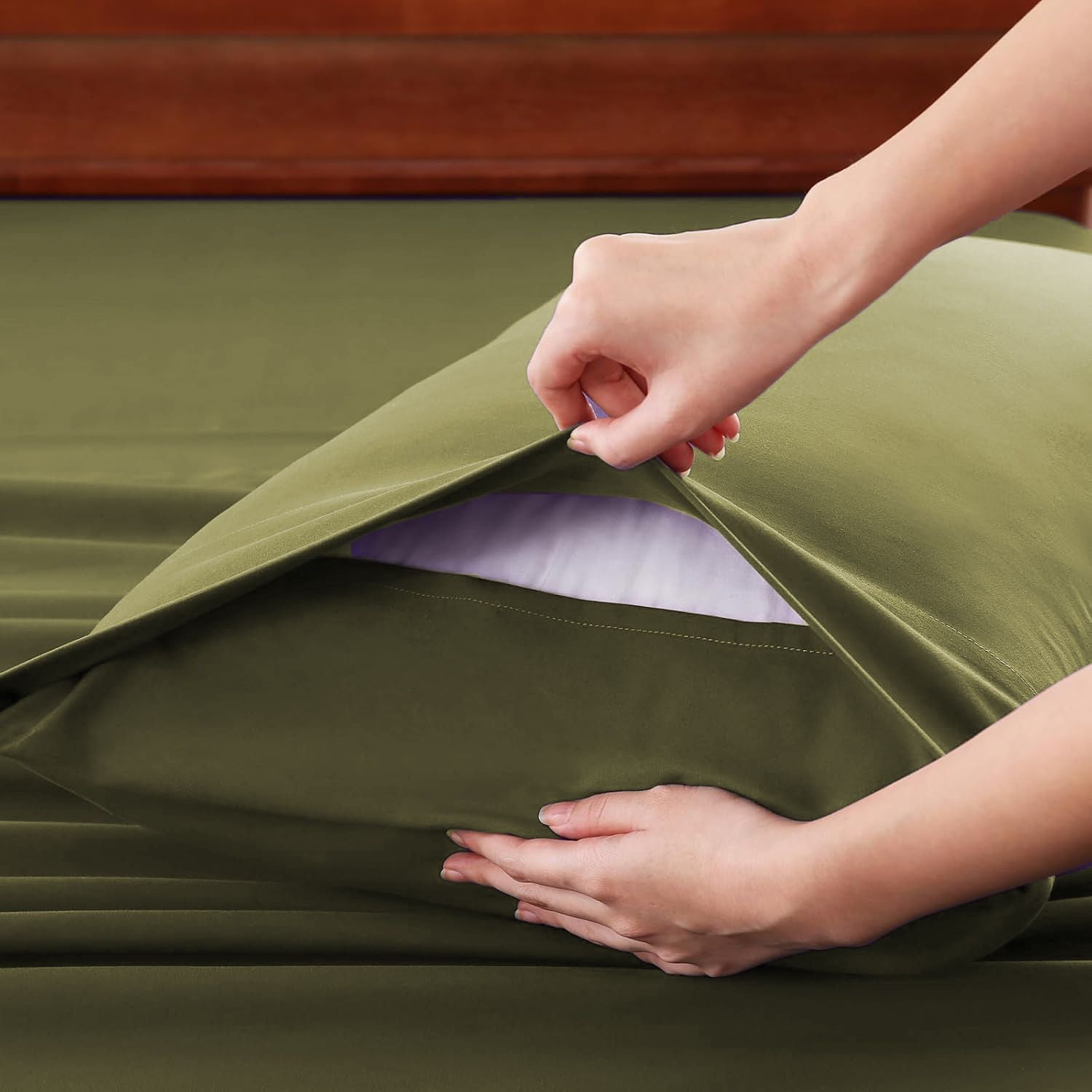 Hotel Soft Bed Sheet Set- Bedding Sheets & Pillowcases -Breathable Bedding - Wrinkle, Fade, Stain Resistant-Deep Pocket Flat Fitted Bed Sheet Set(Olive green,King Single)