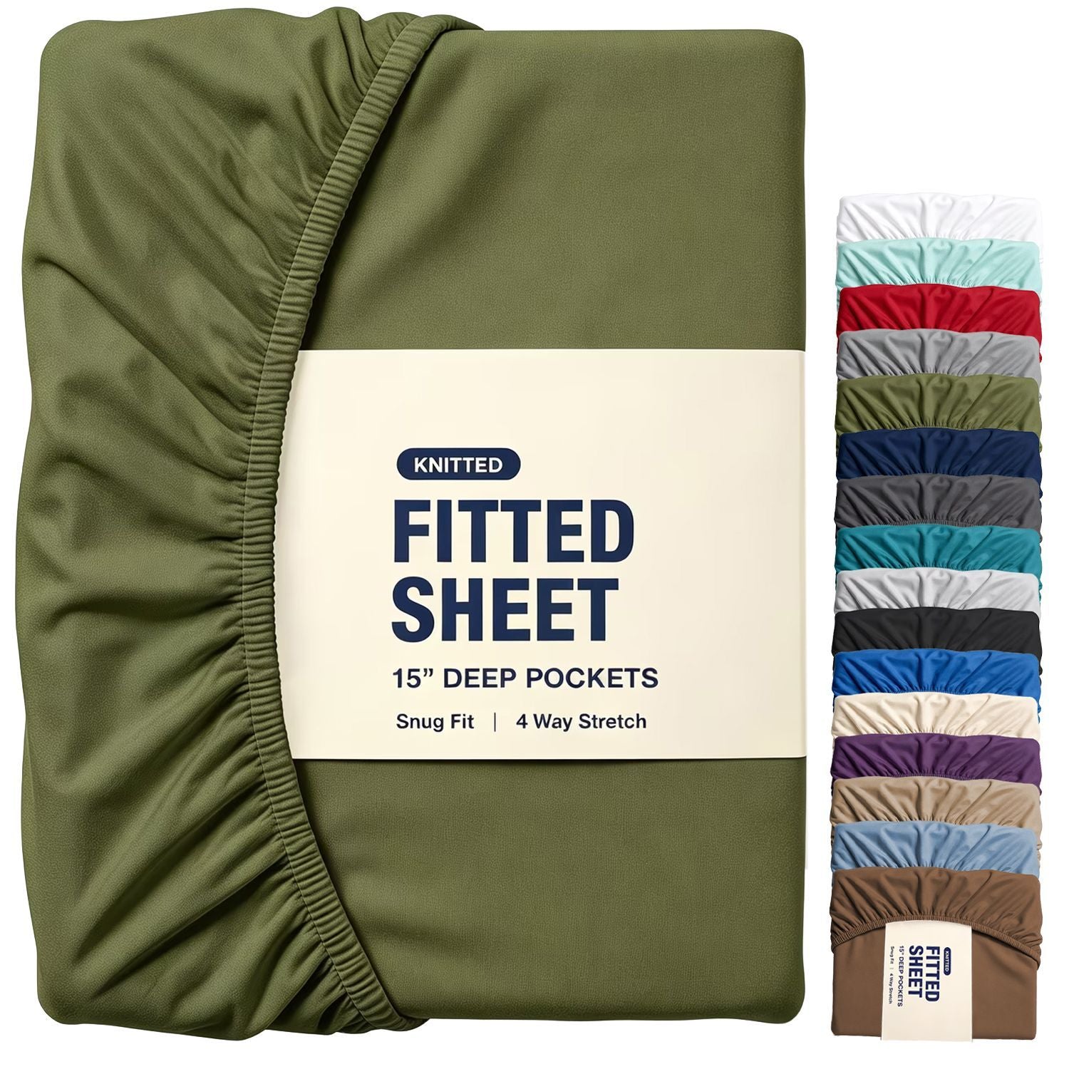 Hotel Quality Fitted Sheet - 1 Piece Fitted Sheet -Breathable Bedding - Wrinkle, Fade, Stain Resistant- 16inch/40cm Deep Pocket Fitted Bed Sheet-Wrinkle and Fade Resistant,(Olive green,King Single)