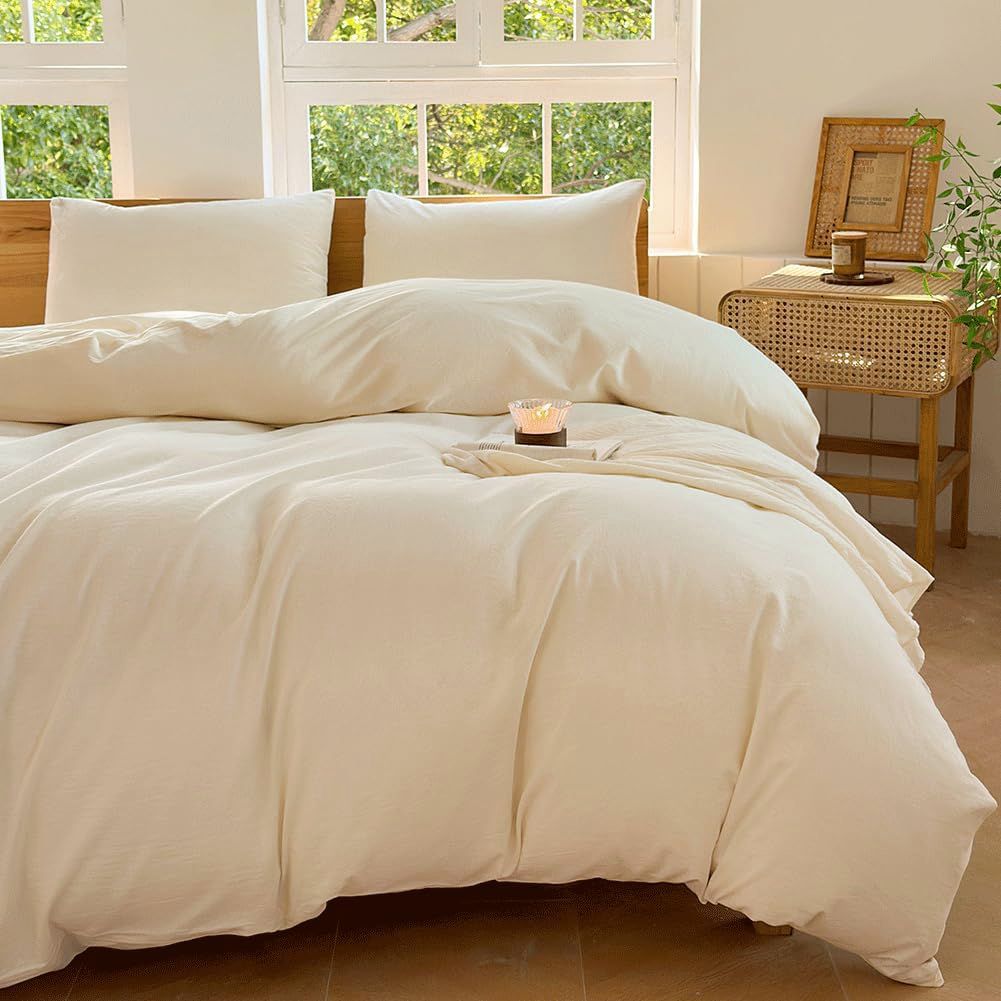 Hotel Soft Microfiber Duvet Cover Set-2000TC Quilt Cover Set & Pillowcases -1 Donna Cover Zipper Closure & 1 x Pillowcases-Breathable Bedding - Wrinkle, Fade, Stain Resistant(Cream White,Queen)