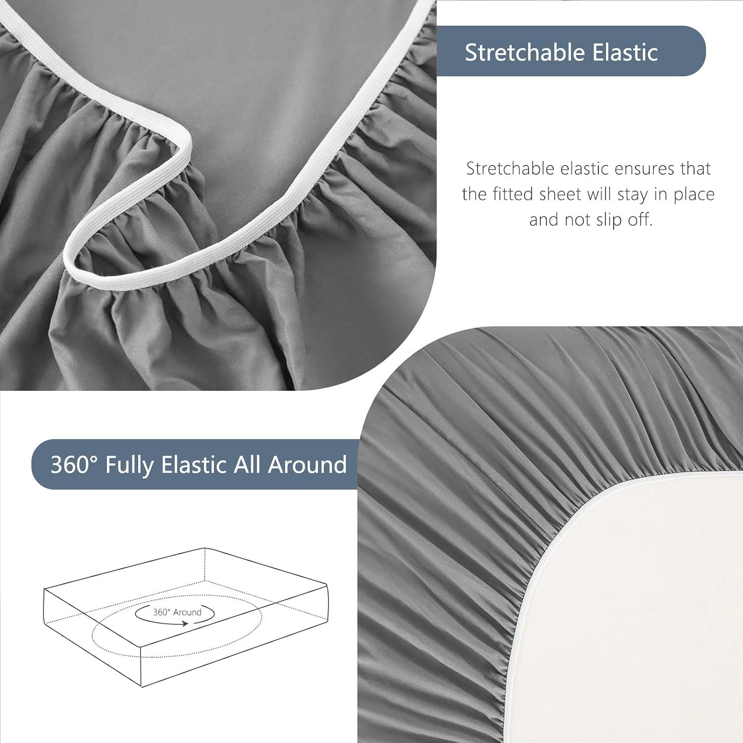 Hotel Soft Bed Sheet Set- Bedding Sheets & Pillowcases -Breathable Bedding - Wrinkle, Fade, Stain Resistant-Deep Pocket Flat Fitted Bed Sheet Set(Grey,Queen)