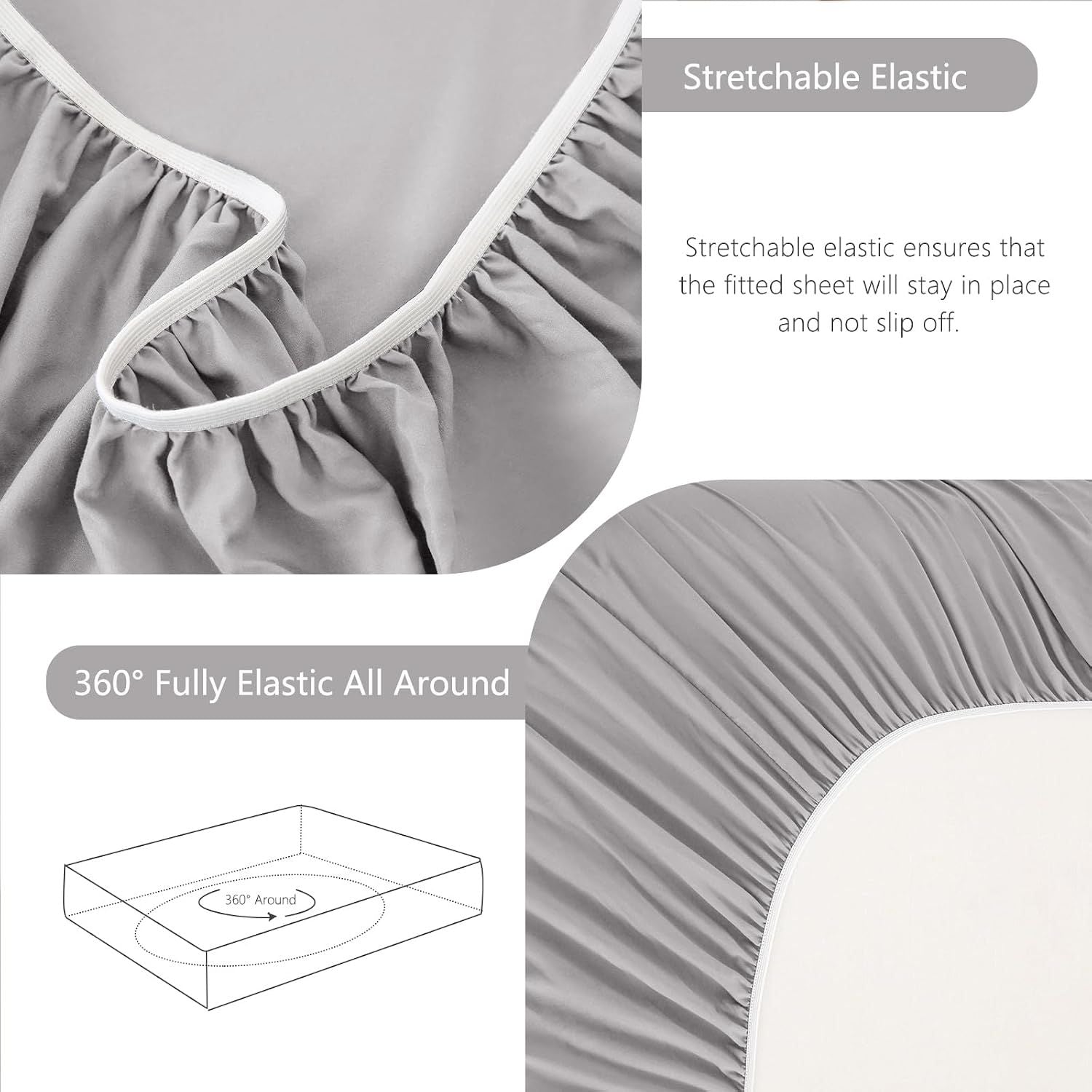 Hotel Soft Bed Sheet Set- Bedding Sheets & Pillowcases -Breathable Bedding - Wrinkle, Fade, Stain Resistant-Deep Pocket Flat Fitted Bed Sheet Set(Silver-gray,Queen)