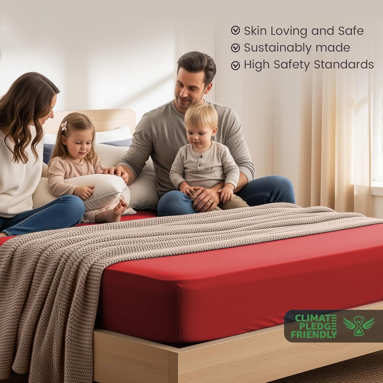 Hotel Quality Fitted Sheet - 1 Piece Fitted Sheet -Breathable Bedding - Wrinkle, Fade, Stain Resistant- 16inch/40cm Deep Pocket Fitted Bed Sheet-Wrinkle and Fade Resistant,(Red,Queen)