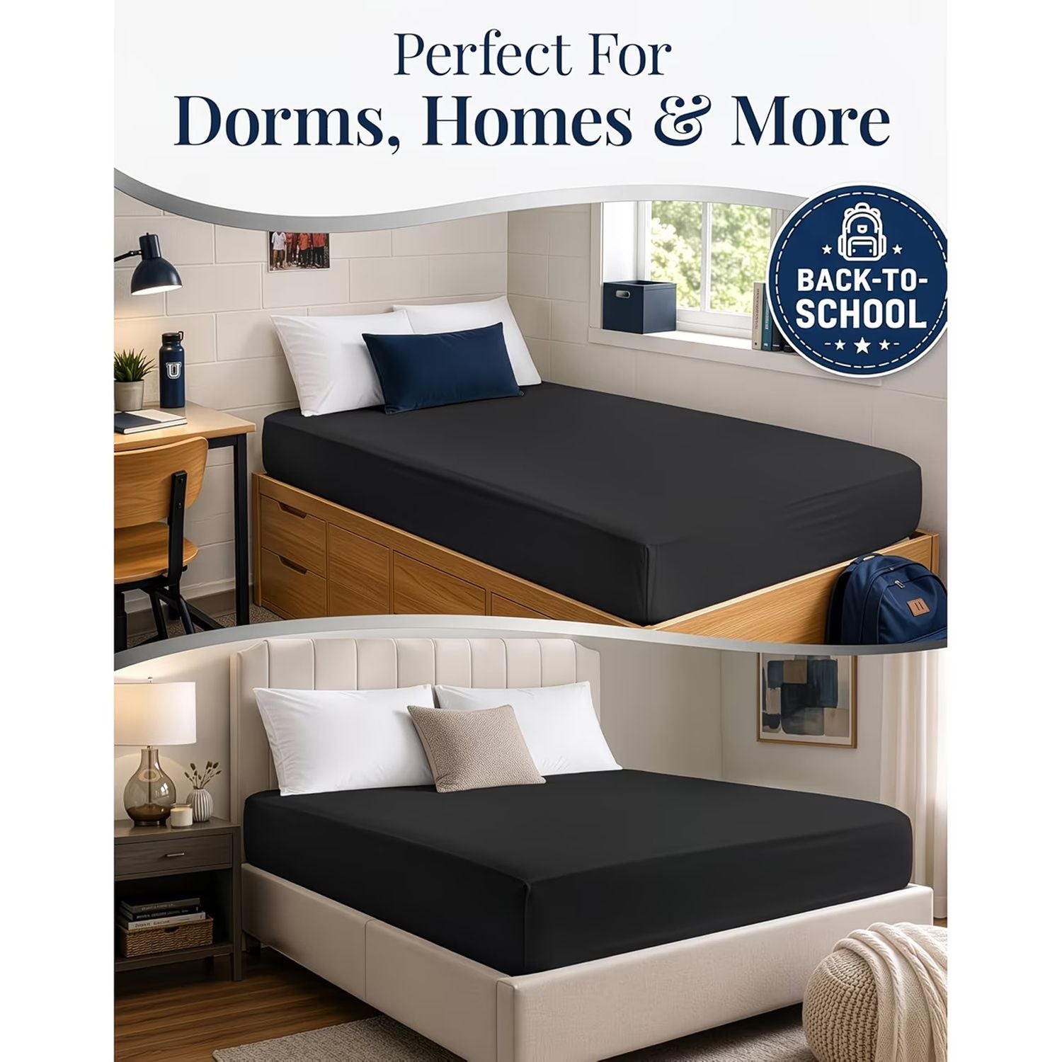 Hotel Quality Fitted Sheet - 1 Piece Fitted Sheet -Breathable Bedding - Wrinkle, Fade, Stain Resistant- 16inch/40cm Deep Pocket Fitted Bed Sheet-Wrinkle and Fade Resistant,(Black,Queen)