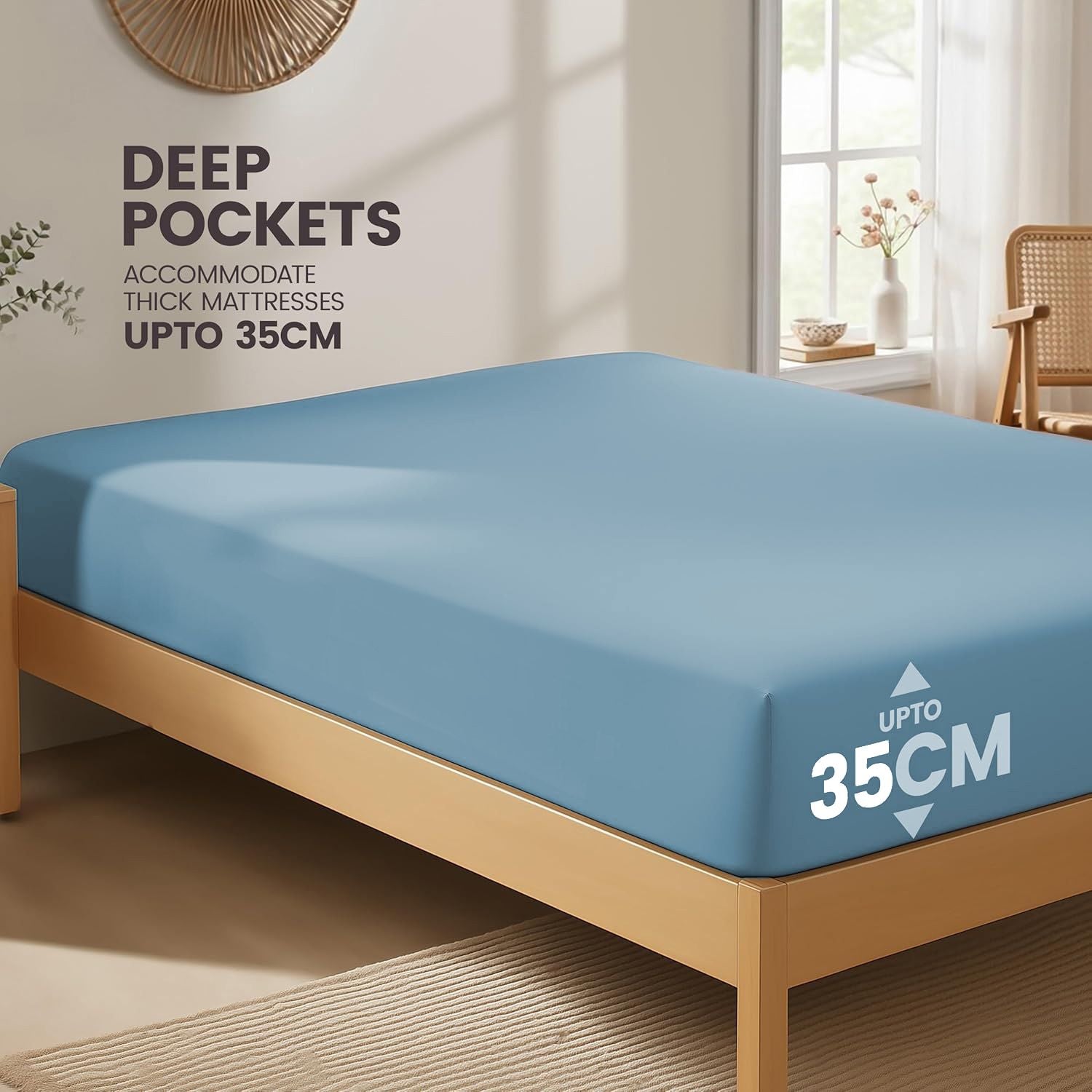 Hotel Quality Fitted Sheet - 1 Piece Fitted Sheet -Breathable Bedding - Wrinkle, Fade, Stain Resistant- 16inch/40cm Deep Pocket Fitted Bed Sheet-Wrinkle and Fade Resistant,(Ocean,Queen)