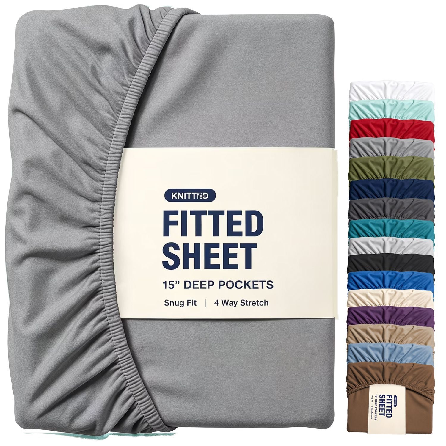 Hotel Quality Fitted Sheet - 1 Piece Fitted Sheet -Breathable Bedding - Wrinkle, Fade, Stain Resistant- 16inch/40cm Deep Pocket Fitted Bed Sheet-Wrinkle and Fade Resistant,(Grey,Queen)