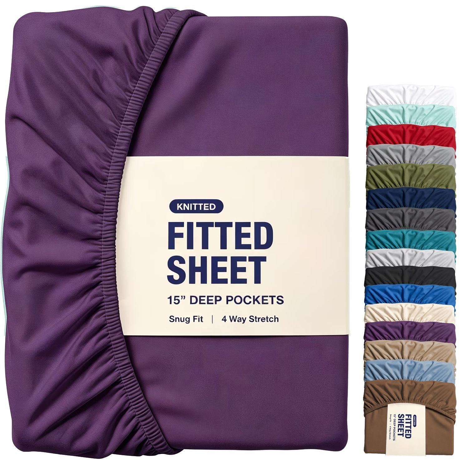 Hotel Quality Fitted Sheet - 1 Piece Fitted Sheet -Breathable Bedding - Wrinkle, Fade, Stain Resistant- 16inch/40cm Deep Pocket Fitted Bed Sheet-Wrinkle and Fade Resistant,(Purple,Queen)