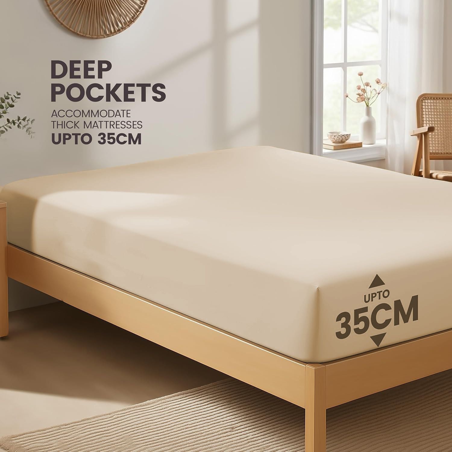 Hotel Quality Fitted Sheet - 1 Piece Fitted Sheet -Breathable Bedding - Wrinkle, Fade, Stain Resistant- 16inch/40cm Deep Pocket Fitted Bed Sheet-Wrinkle and Fade Resistant,(Cream White,Single)