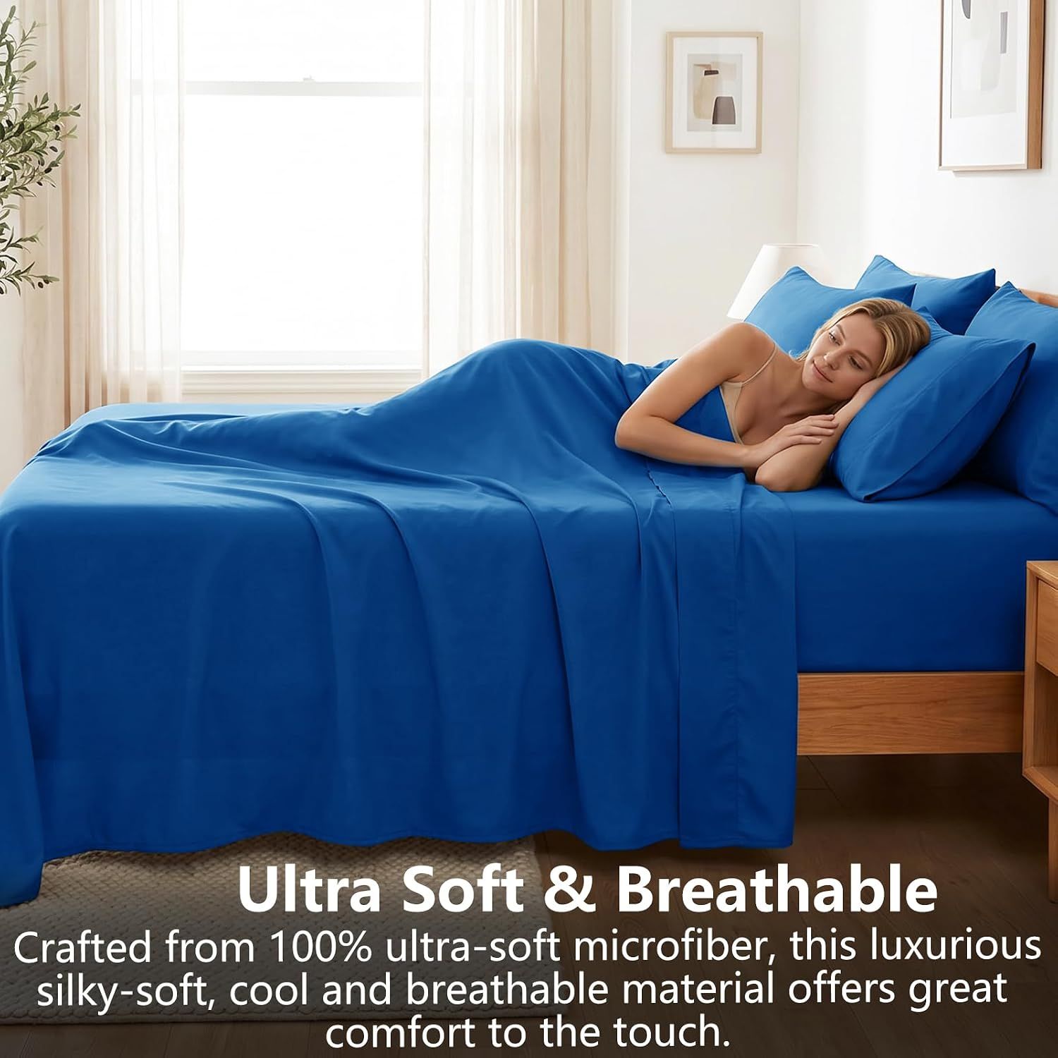 Hotel Soft Bed Sheet Set- Bedding Sheets & Pillowcases -Breathable Bedding - Wrinkle, Fade, Stain Resistant-Deep Pocket Flat Fitted Bed Sheet Set(Royal blue,Super King)