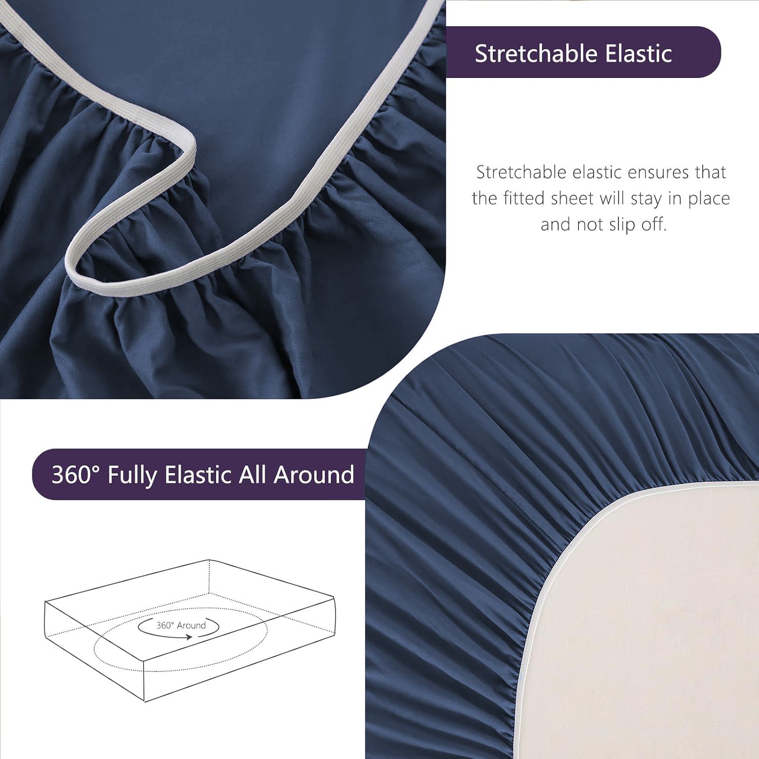 Hotel Soft Bed Sheet Set- Bedding Sheets & Pillowcases -Breathable Bedding - Wrinkle, Fade, Stain Resistant-Deep Pocket Flat Fitted Bed Sheet Set(Navy,Super King)