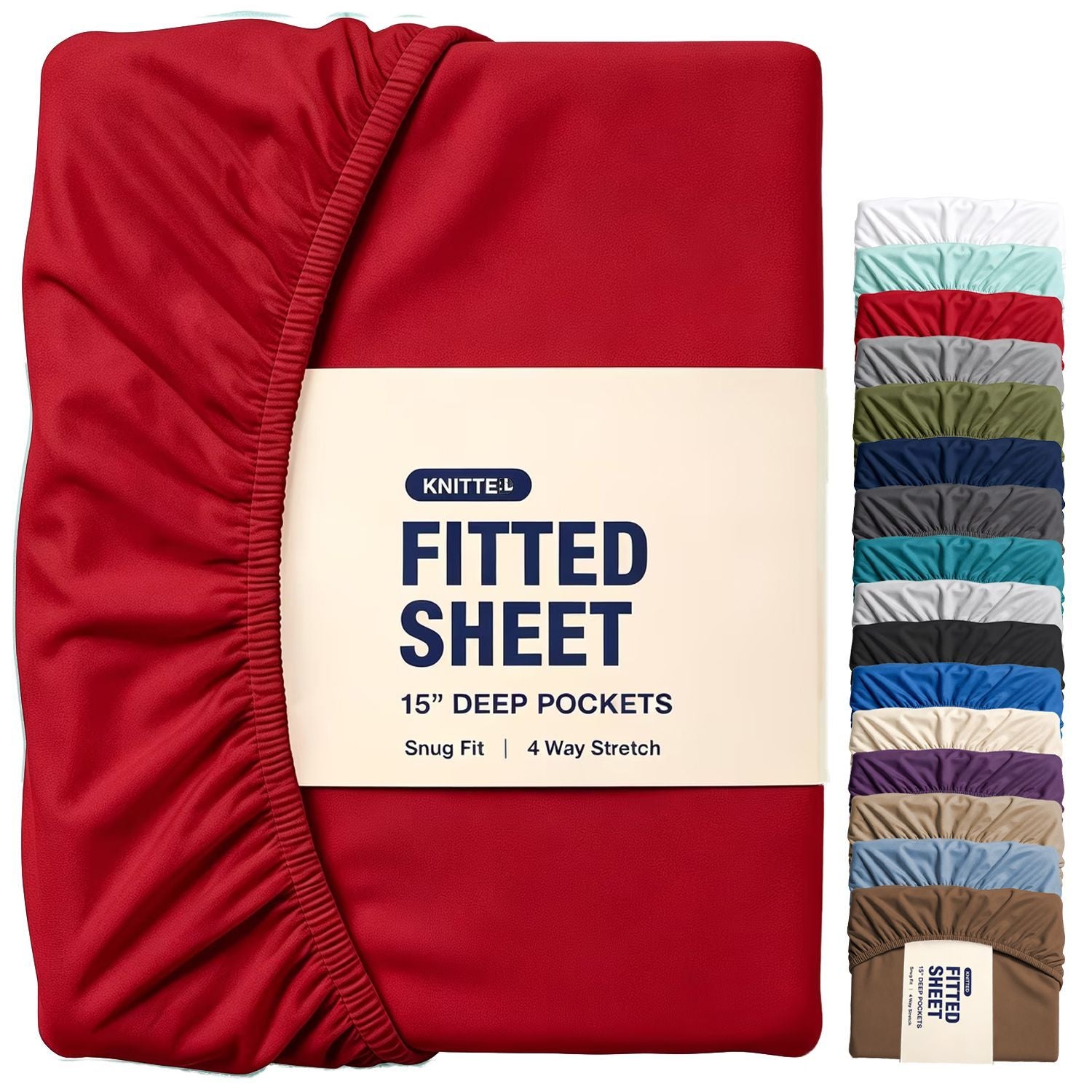Hotel Quality Fitted Sheet - 1 Piece Fitted Sheet -Breathable Bedding - Wrinkle, Fade, Stain Resistant- 16inch/40cm Deep Pocket Fitted Bed Sheet-Wrinkle and Fade Resistant,(Red,Super King)