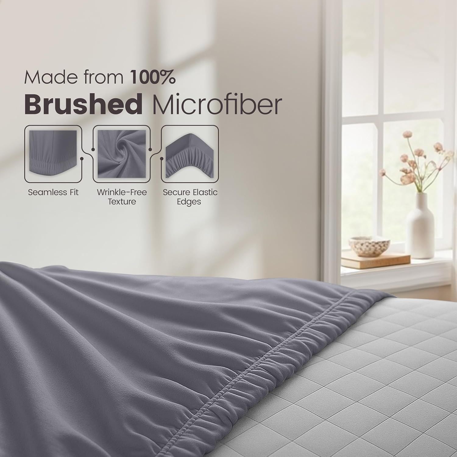 Hotel Quality Fitted Sheet - 1 Piece Fitted Sheet -Breathable Bedding - Wrinkle, Fade, Stain Resistant- 16inch/40cm Deep Pocket Fitted Bed Sheet-Wrinkle and Fade Resistant,(Grey,Super King)