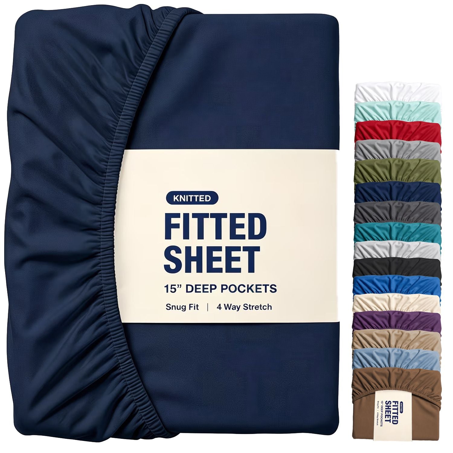 Hotel Quality Fitted Sheet - 1 Piece Fitted Sheet -Breathable Bedding - Wrinkle, Fade, Stain Resistant- 16inch/40cm Deep Pocket Fitted Bed Sheet-Wrinkle and Fade Resistant,(Navy,Super King)