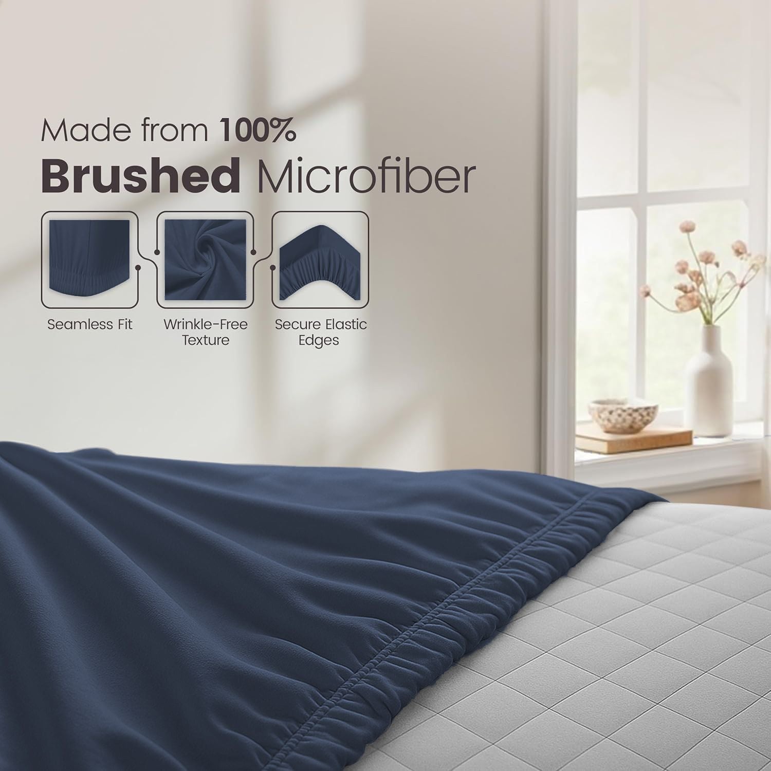 Hotel Quality Fitted Sheet - 1 Piece Fitted Sheet -Breathable Bedding - Wrinkle, Fade, Stain Resistant- 16inch/40cm Deep Pocket Fitted Bed Sheet-Wrinkle and Fade Resistant,(Navy,Super King)