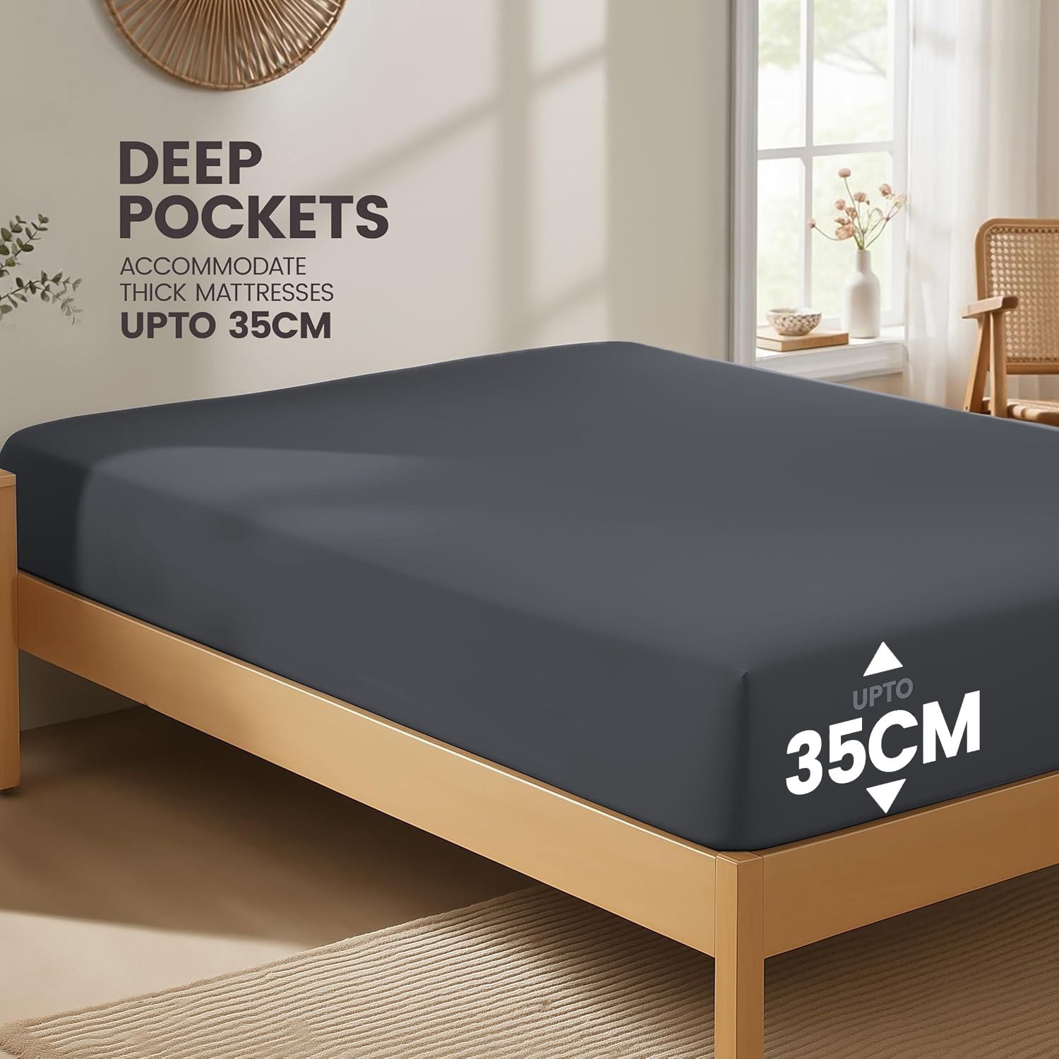 Hotel Quality Fitted Sheet - 1 Piece Fitted Sheet -Breathable Bedding - Wrinkle, Fade, Stain Resistant- 16inch/40cm Deep Pocket Fitted Bed Sheet-Wrinkle and Fade Resistant,(Dark gray,Super King)