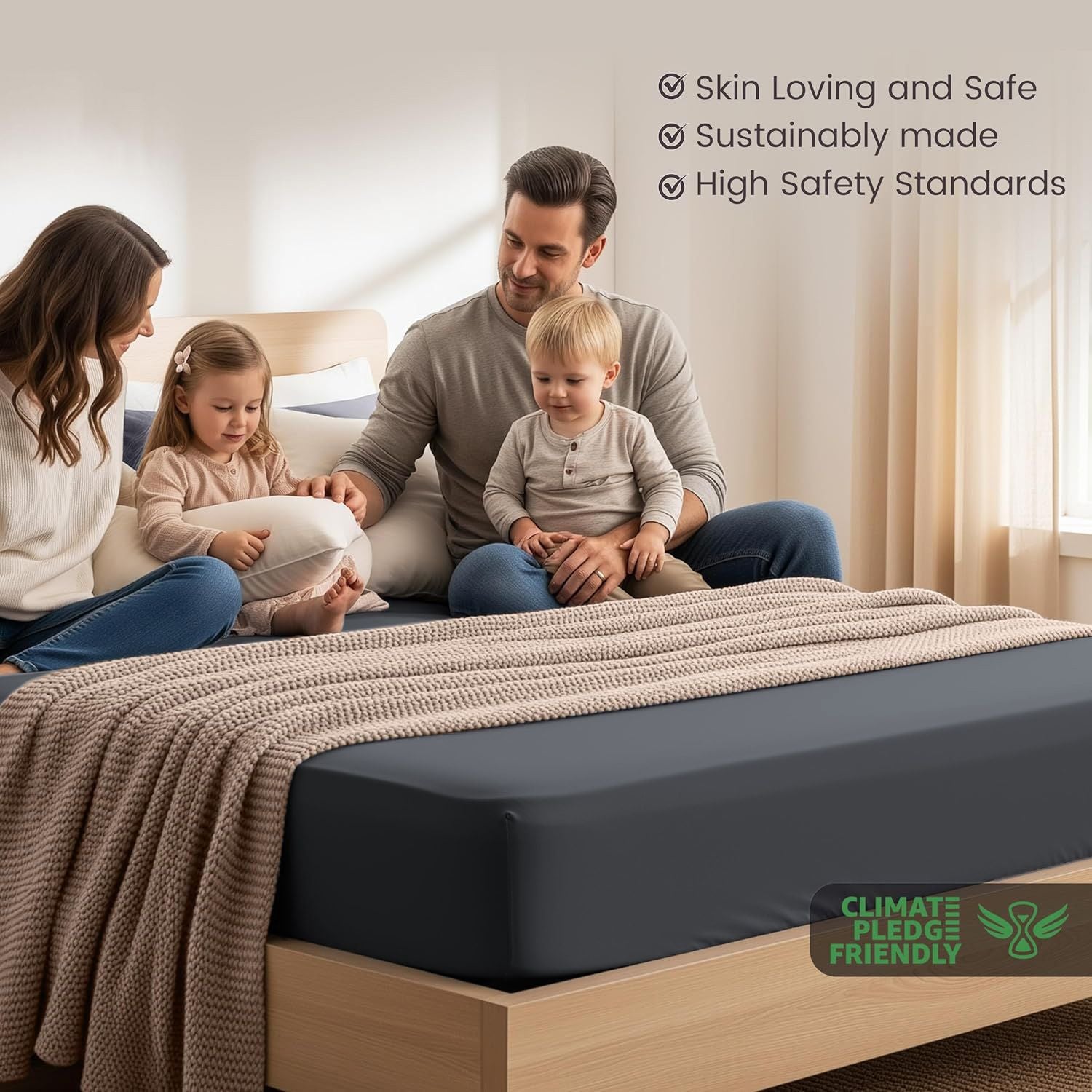 Hotel Quality Fitted Sheet - 1 Piece Fitted Sheet -Breathable Bedding - Wrinkle, Fade, Stain Resistant- 16inch/40cm Deep Pocket Fitted Bed Sheet-Wrinkle and Fade Resistant,(Dark gray,Super King)