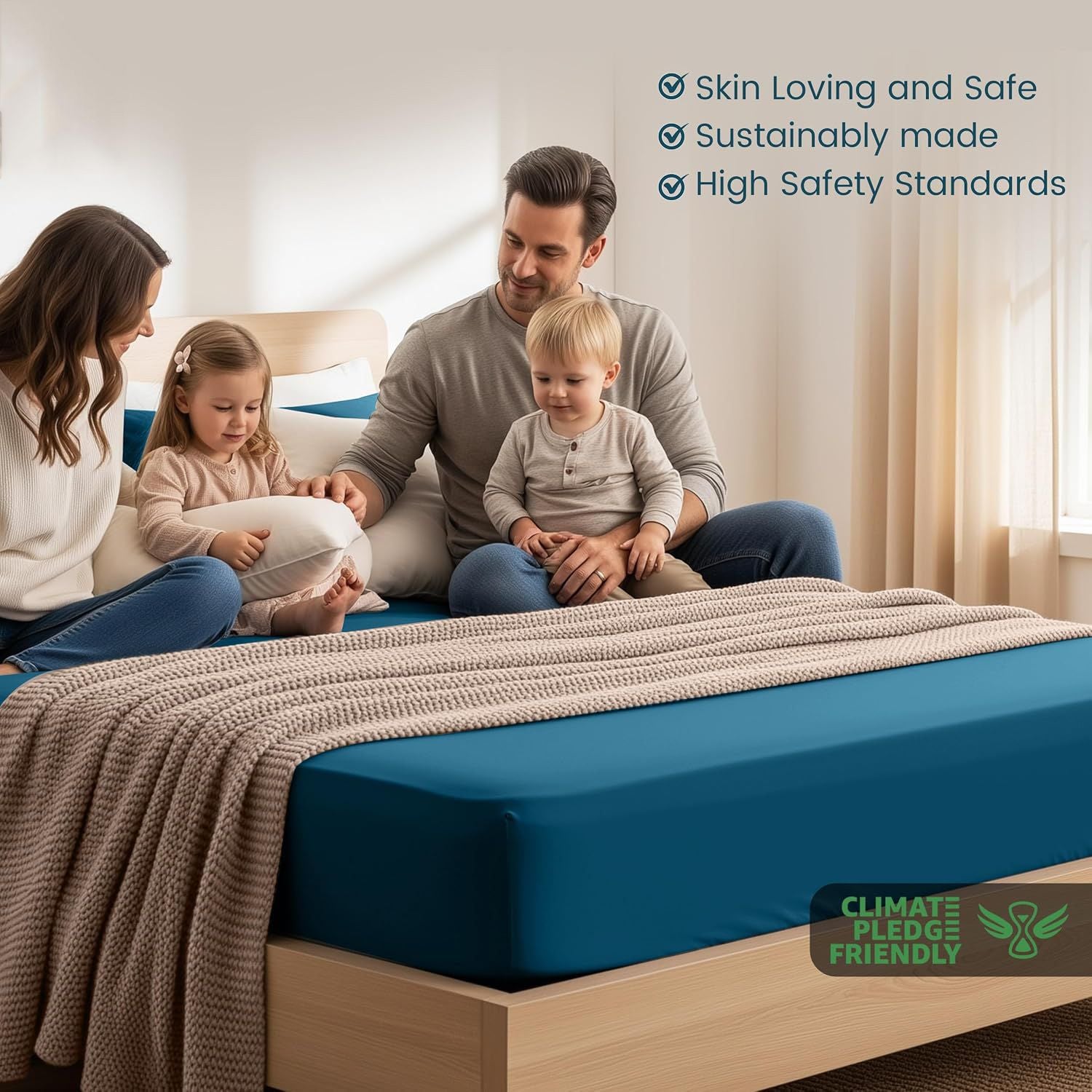 Hotel Quality Fitted Sheet - 1 Piece Fitted Sheet -Breathable Bedding - Wrinkle, Fade, Stain Resistant- 16inch/40cm Deep Pocket Fitted Bed Sheet-Wrinkle and Fade Resistant,(Biscay blue,Super King)
