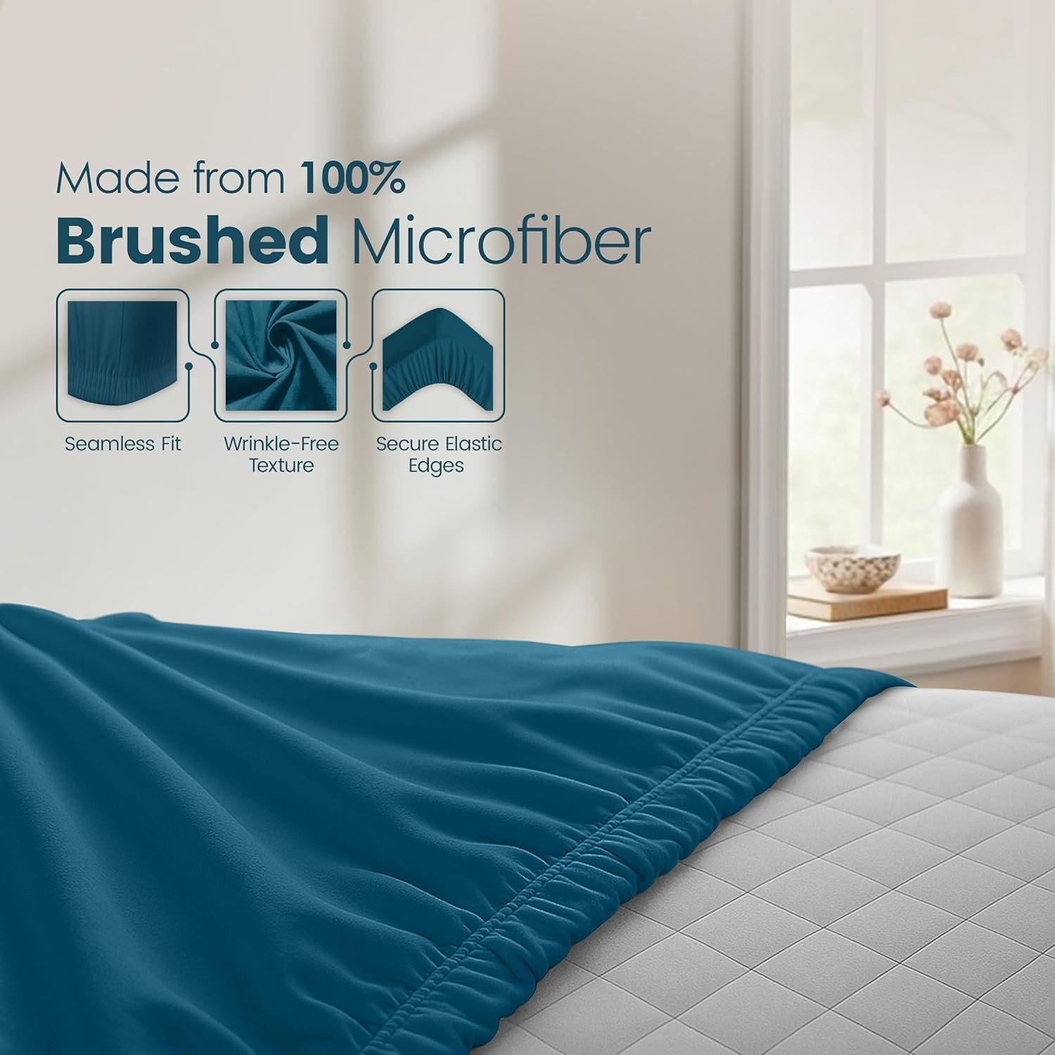 Hotel Quality Fitted Sheet - 1 Piece Fitted Sheet -Breathable Bedding - Wrinkle, Fade, Stain Resistant- 16inch/40cm Deep Pocket Fitted Bed Sheet-Wrinkle and Fade Resistant,(Biscay blue,Super King)