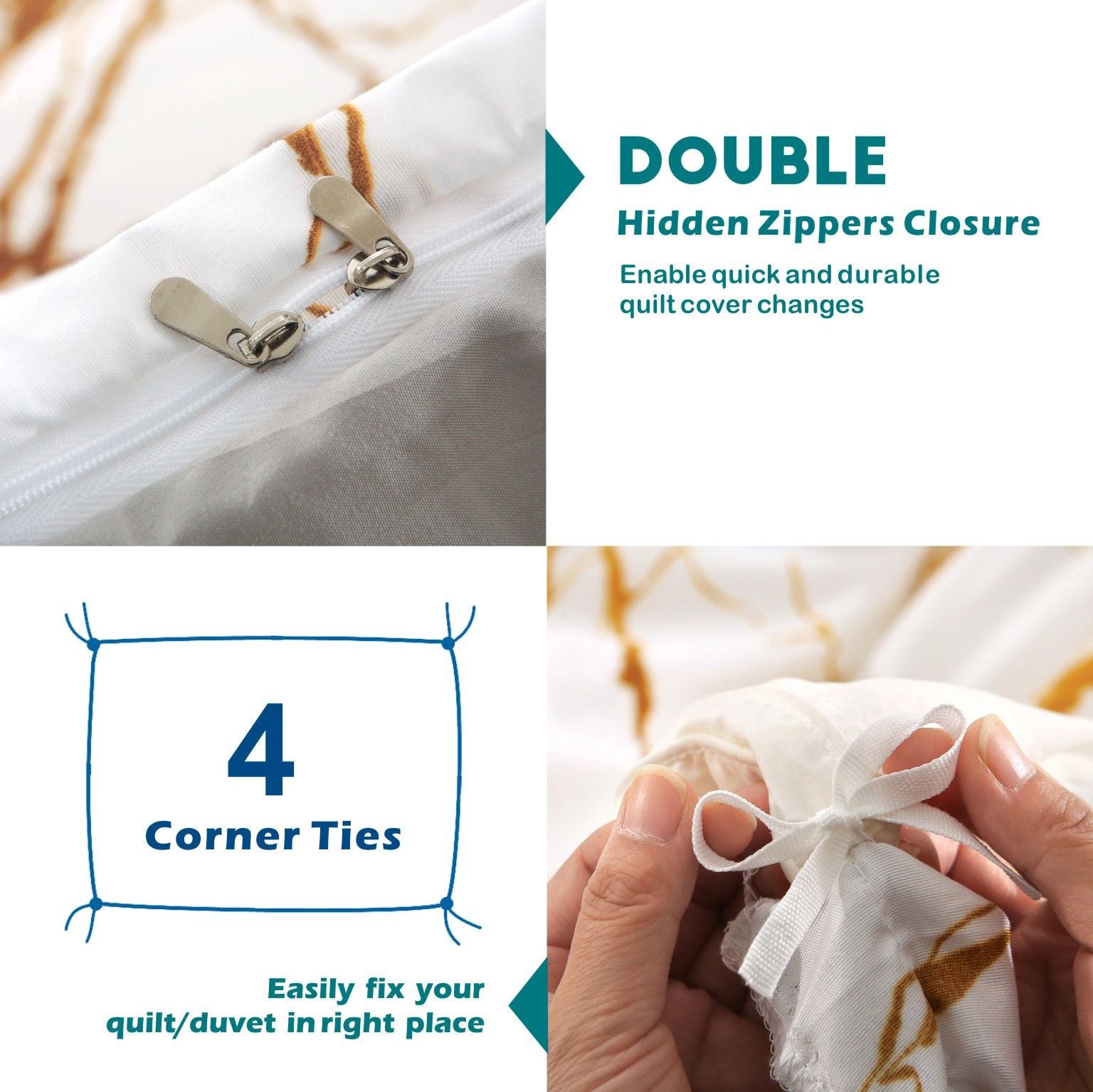 3 Piece Hotel Soft Microfiber Quilt Cover Set-2000TC Duvet/Donna Cover Set & Pillowcases -1 Quilt Cover Zipper Closure & 1 x Pillowcases-Breathable Bedding - Wrinkle, Fade, Stain Resistant(Marble Gleam,Double)
