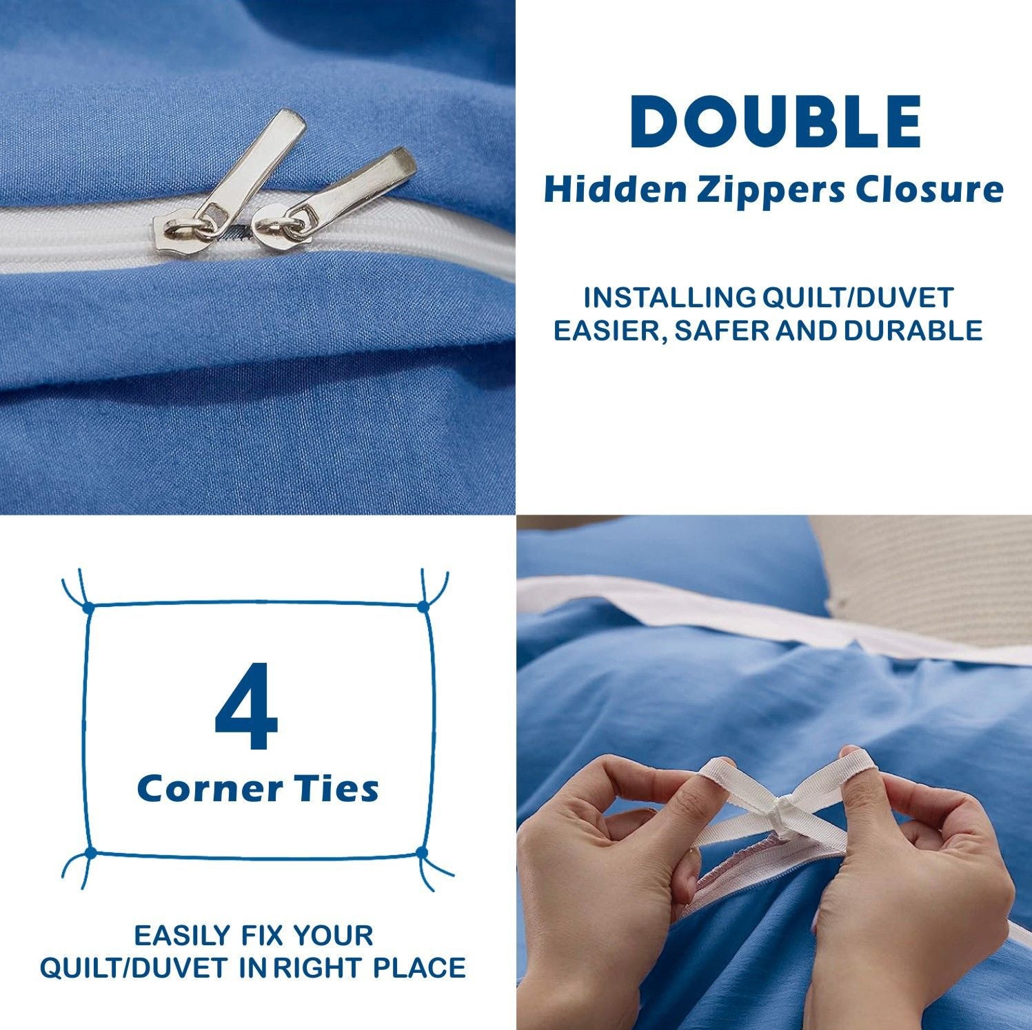 3 Piece Hotel Soft Microfiber Quilt Cover Set-2000TC Duvet/Donna Cover Set & Pillowcases -1 Quilt Cover Zipper Closure & 1 x Pillowcases-Breathable Bedding - Wrinkle, Fade, Stain Resistant(Ocean,Double)