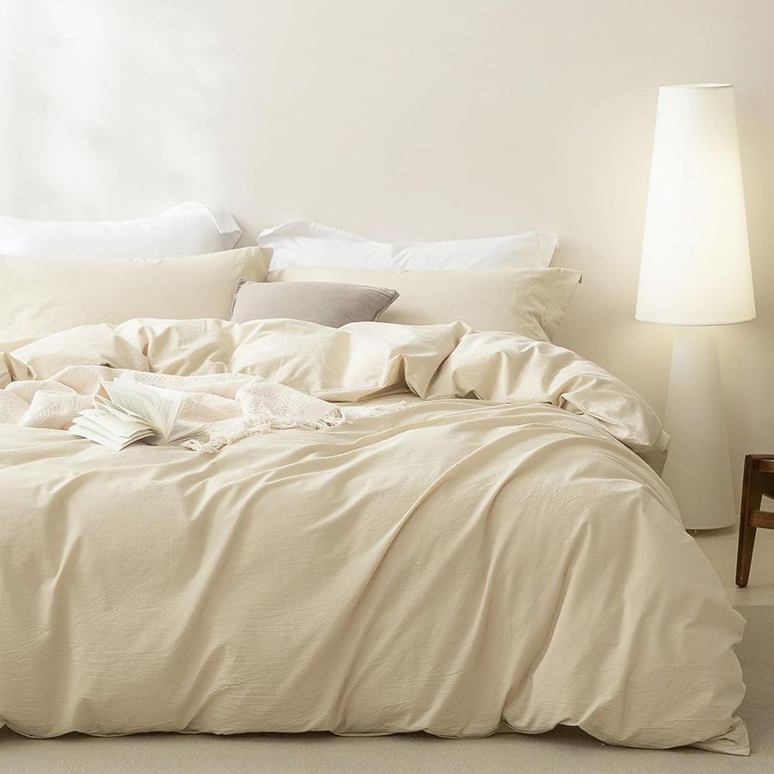 3 Piece Hotel Soft Microfiber Quilt Cover Set-2000TC Duvet/Donna Cover Set & Pillowcases -1 Quilt Cover Zipper Closure & 1 x Pillowcases-Breathable Bedding - Wrinkle, Fade, Stain Resistant(Cream White,Double)