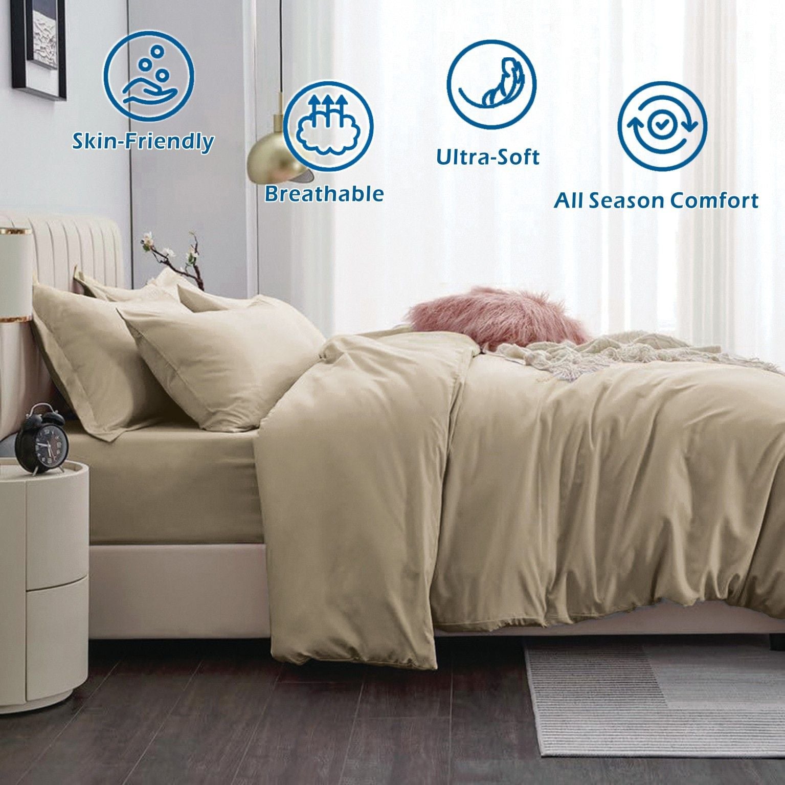 3 Piece Hotel Soft Microfiber Quilt Cover Set-2000TC Duvet/Donna Cover Set & Pillowcases -1 Quilt Cover Zipper Closure & 1 x Pillowcases-Breathable Bedding - Wrinkle, Fade, Stain Resistant(Camel Beige,Double)