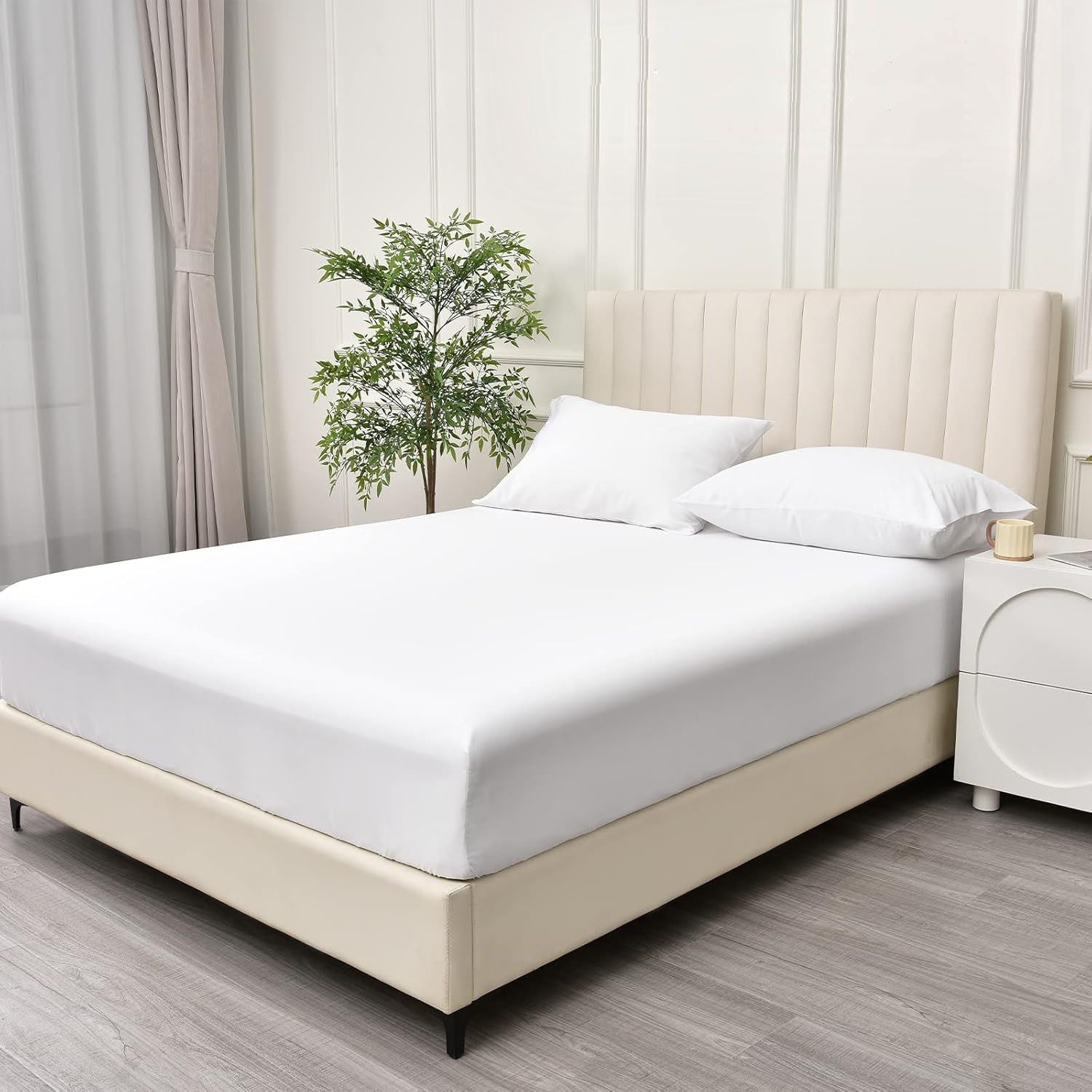 3 Piece Fitted Sheet Set- Fitted Sheet & Pillowcases -Breathable Bedding - Wrinkle, Fade, Stain Resistant- 40cm Deep Pocket Fitted Bed Sheet Set(White,Double)