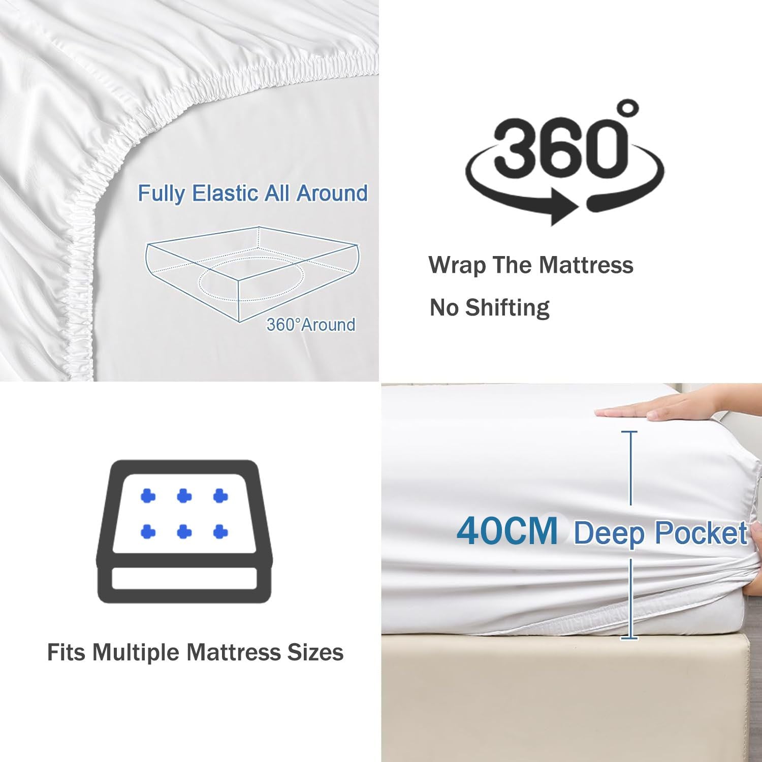 3 Piece Fitted Sheet Set- Fitted Sheet & Pillowcases -Breathable Bedding - Wrinkle, Fade, Stain Resistant- 40cm Deep Pocket Fitted Bed Sheet Set(Raw white,Double)