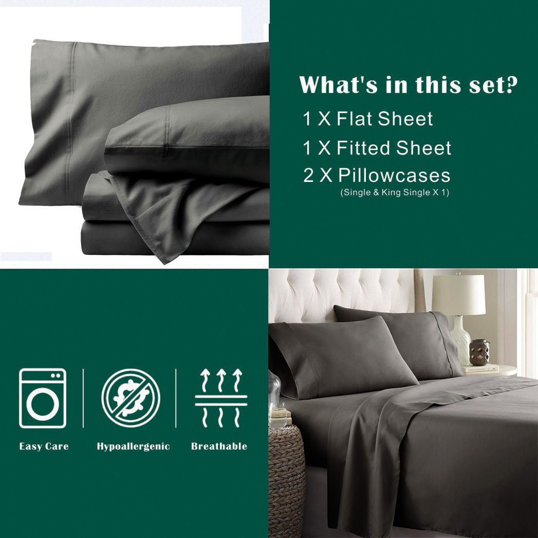 4 Piece Bed Sheet Set- Bedding Sheets & Pillowcases -Breathable Bedding - Wrinkle, Fade, Stain Resistant-Deep Pocket Flat Fitted Bed Sheet Set(Dark gray,Double)