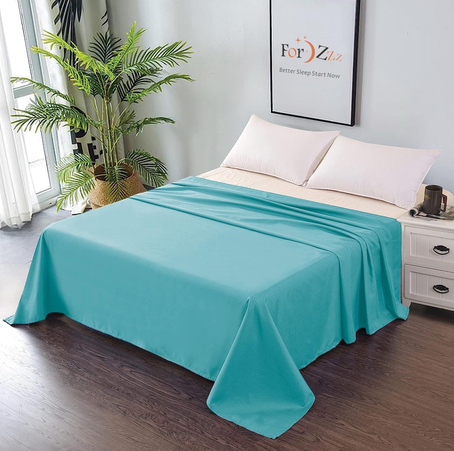 Elegant Comfort Premium Hotel Quality 1-Piece Double Flat Sheet, Luxury and Softest 2000 Thread Count Bedding Flat Sheet(Double,Ice blue)
