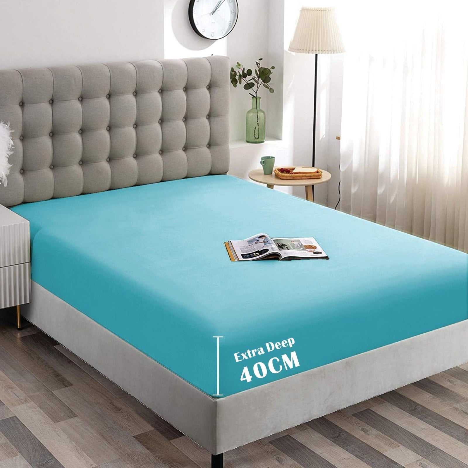 Hotel Quality Fitted Sheet - 1 Piece Fitted Sheet -Breathable Bedding - Wrinkle, Fade, Stain Resistant- 16inch/40cm Deep Pocket Fitted Bed Sheet-Wrinkle and Fade Resistant,(Ice blue,Double)