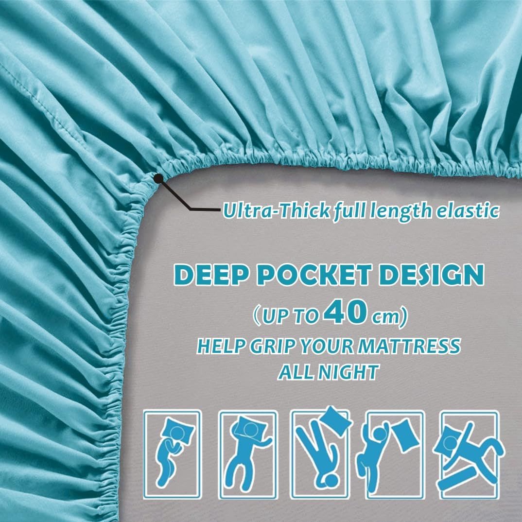 Hotel Quality Fitted Sheet - 1 Piece Fitted Sheet -Breathable Bedding - Wrinkle, Fade, Stain Resistant- 16inch/40cm Deep Pocket Fitted Bed Sheet-Wrinkle and Fade Resistant,(Ice blue,Double)