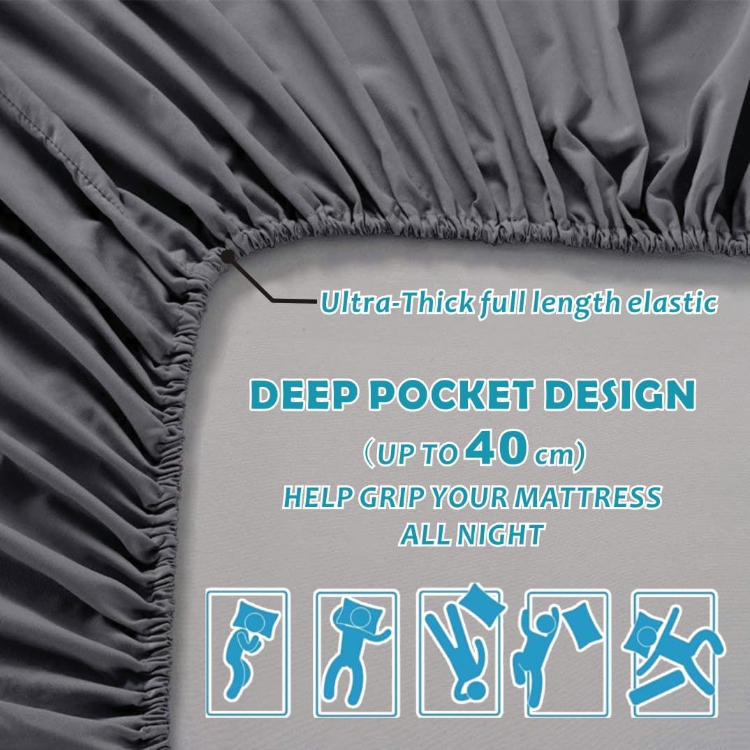 Hotel Quality Fitted Sheet - 1 Piece Fitted Sheet -Breathable Bedding - Wrinkle, Fade, Stain Resistant- 16inch/40cm Deep Pocket Fitted Bed Sheet-Wrinkle and Fade Resistant,(Dark gray,Double)