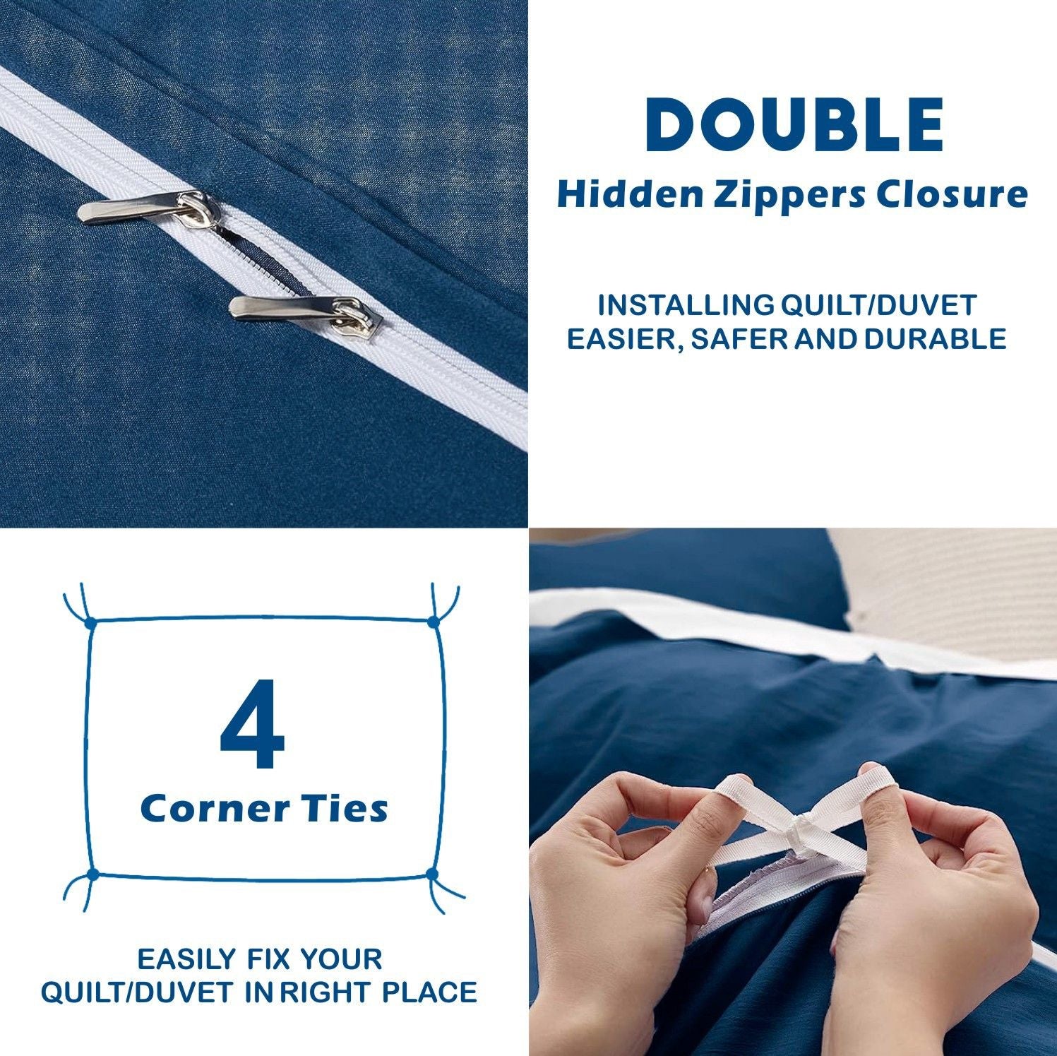 3 Piece Hotel Soft Microfiber Quilt Cover Set-2000TC Duvet/Donna Cover Set & Pillowcases -1 Quilt Cover Zipper Closure & 1 x Pillowcases-Breathable Bedding - Wrinkle, Fade, Stain Resistant(Navy,King)